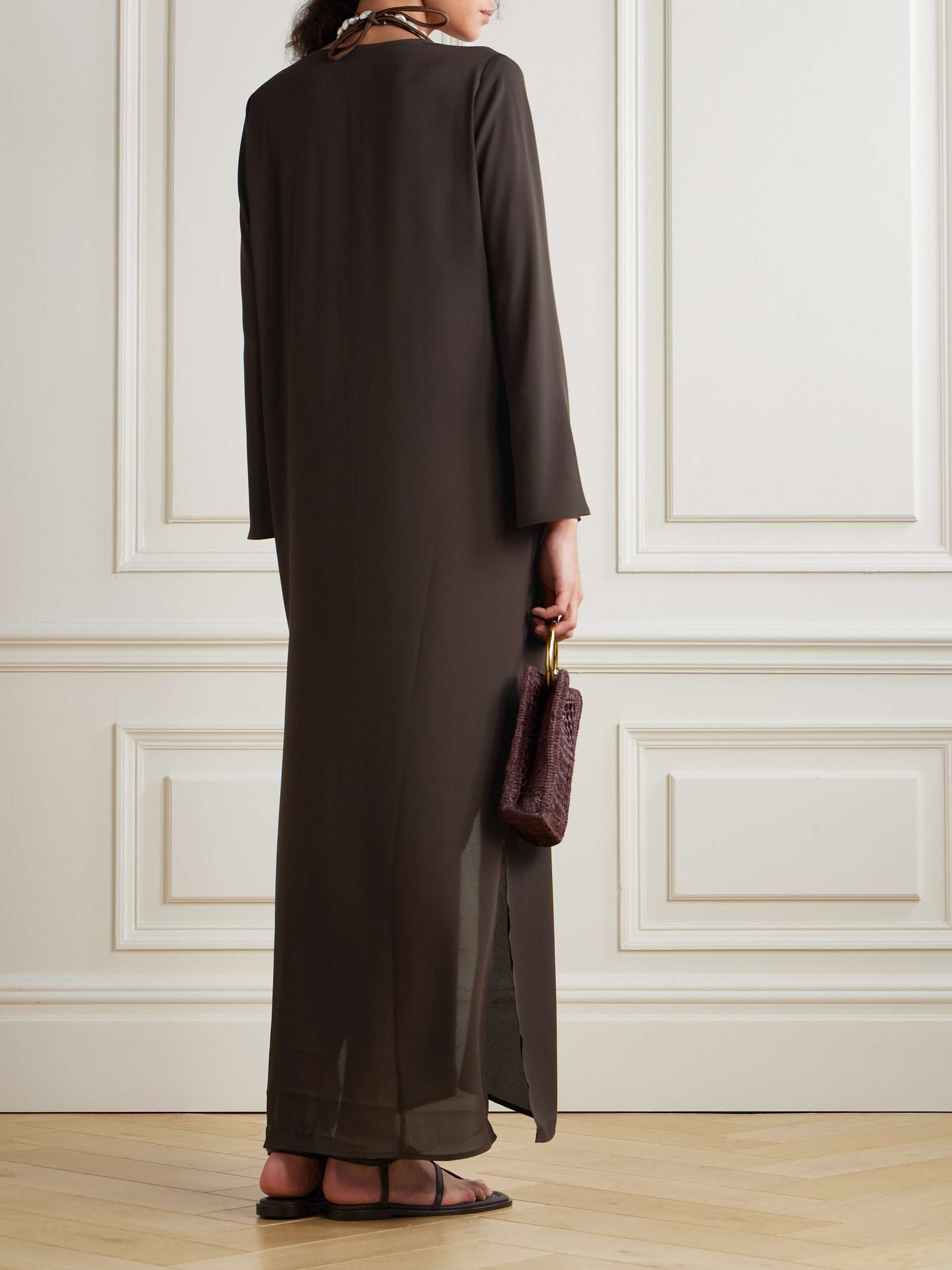 Pearl-embellished recycled silk-georgette coverup view