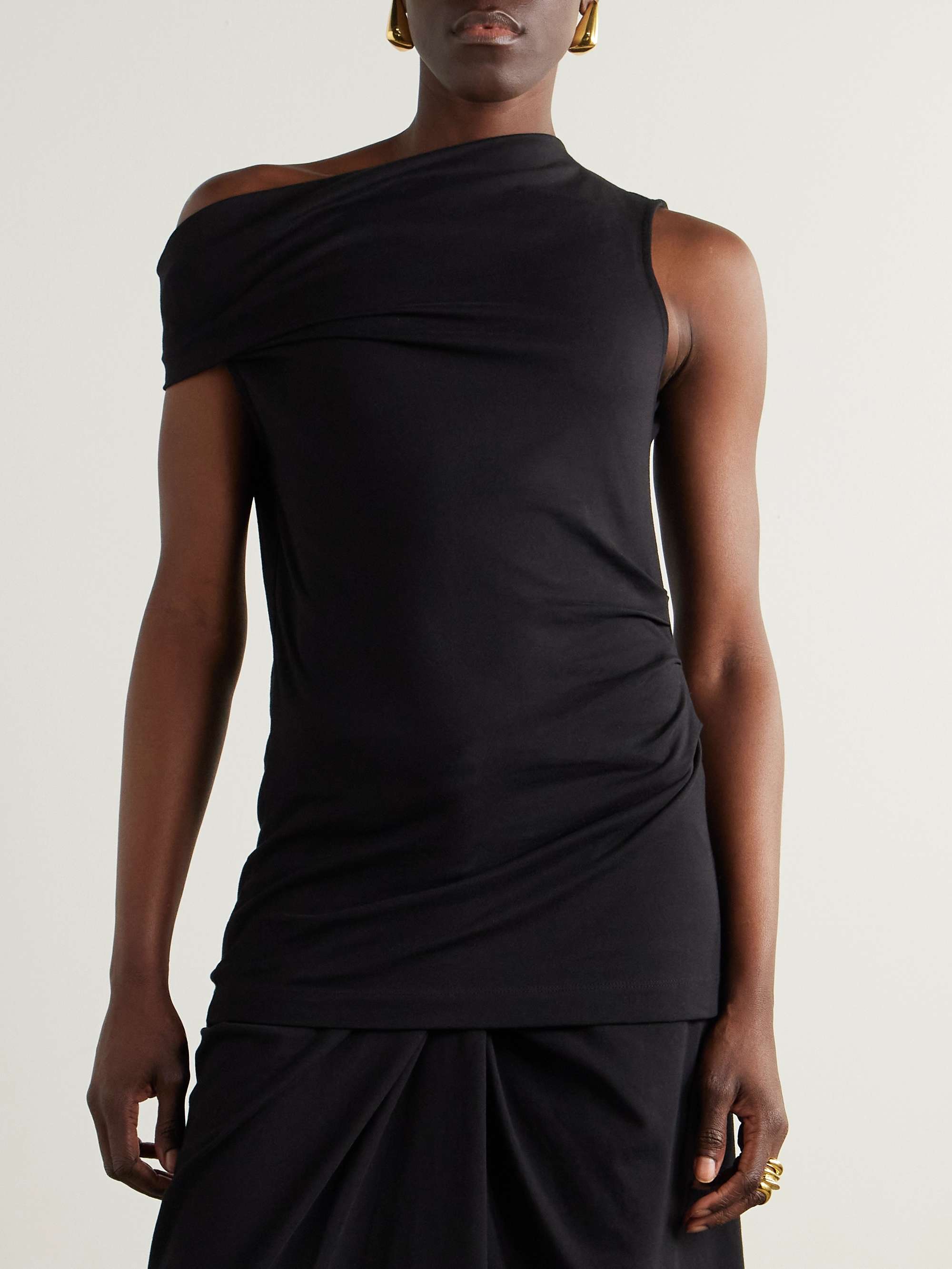 Off-the-shoulder draped cotton-jersey top view