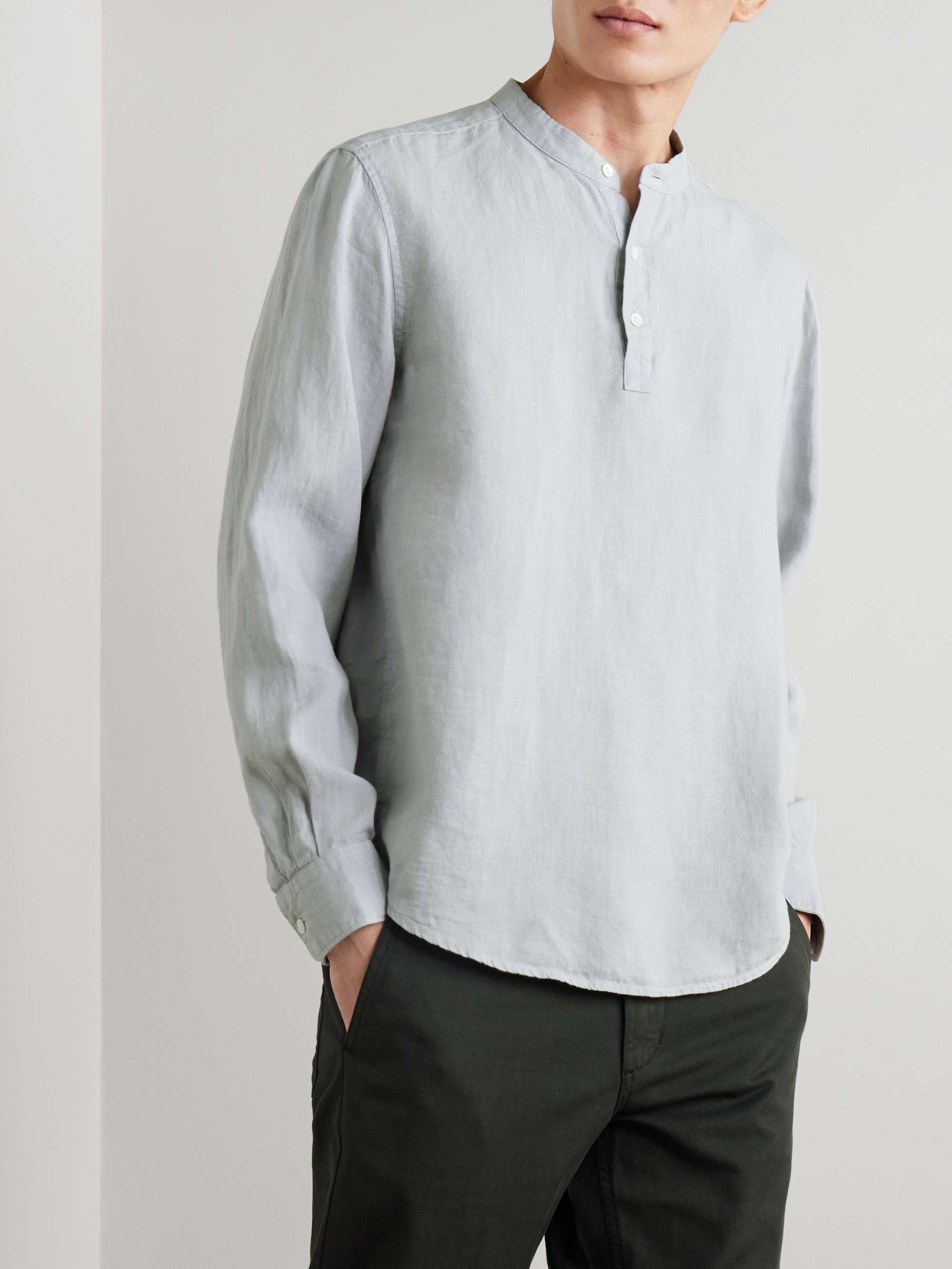 Grandad-Collar Linen Shirt view