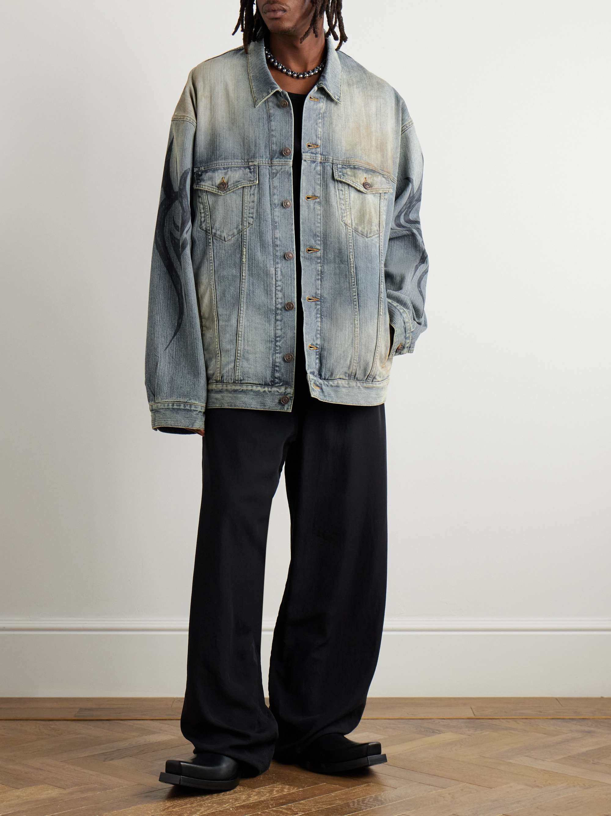 Oversized Distressed Printed Denim Jacket view