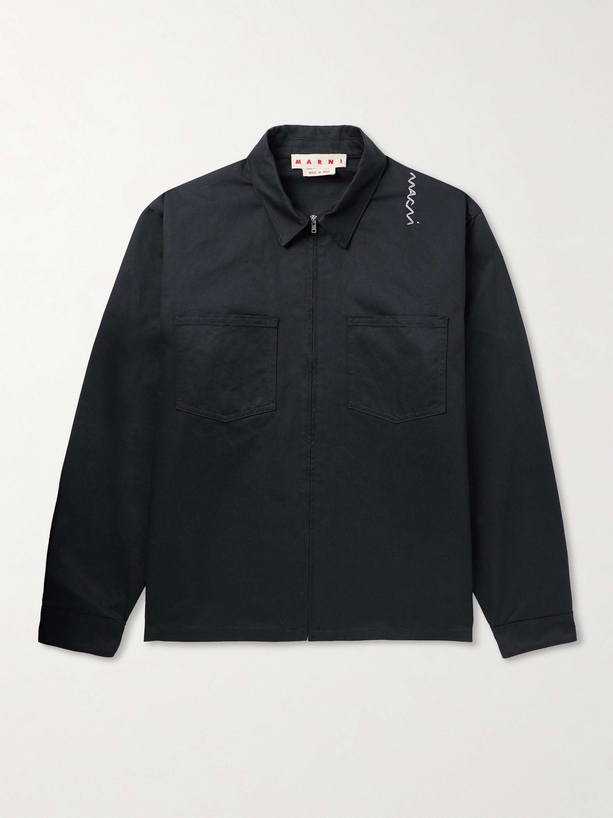 Logo-Embroidered Cotton-Gabardine Overshirt view