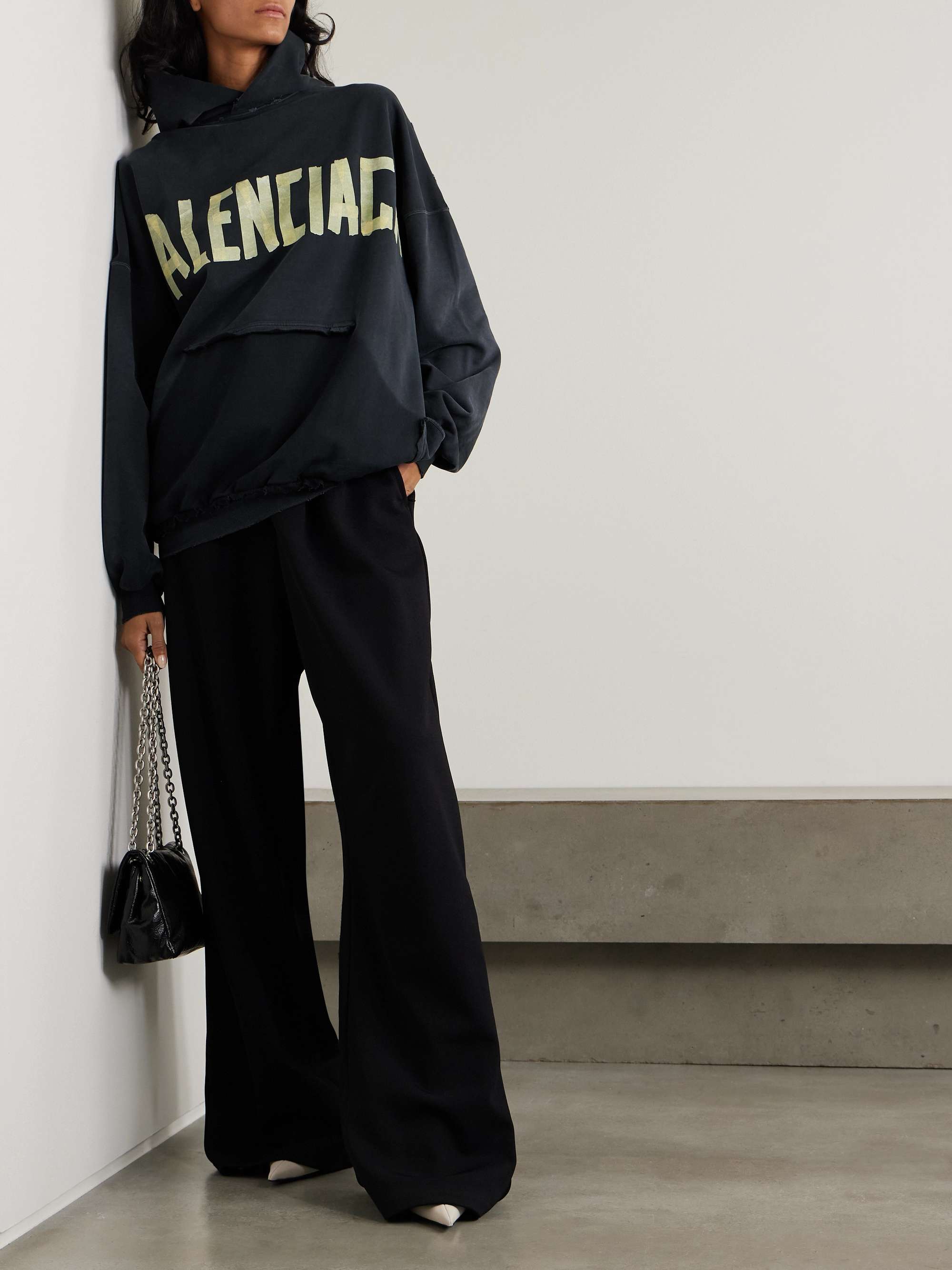 Oversized distressed printed cotton-jersey hoodie view