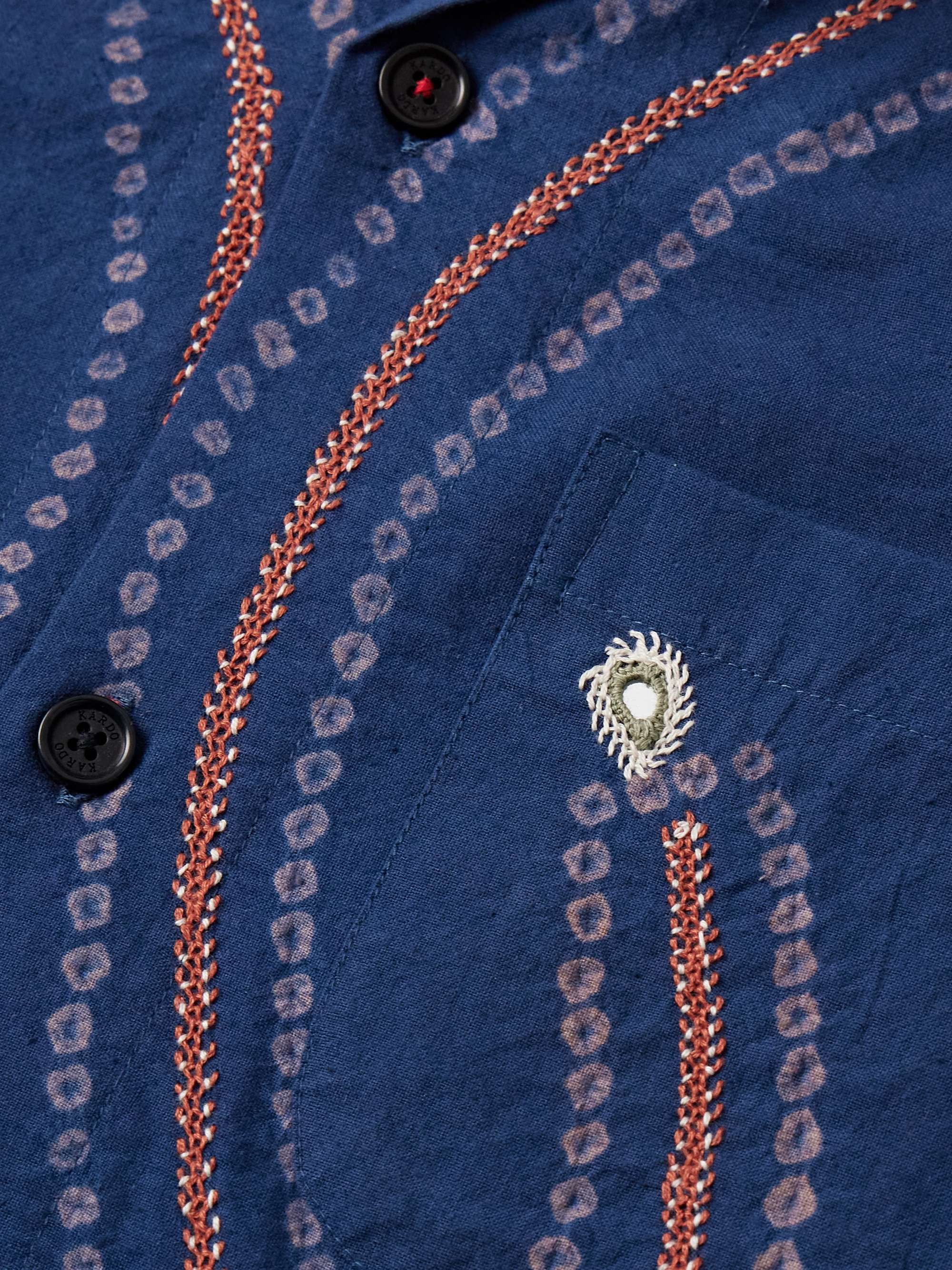 Ronen Convertible-Collar Embroidered Printed Cotton-Khadi Shirt view