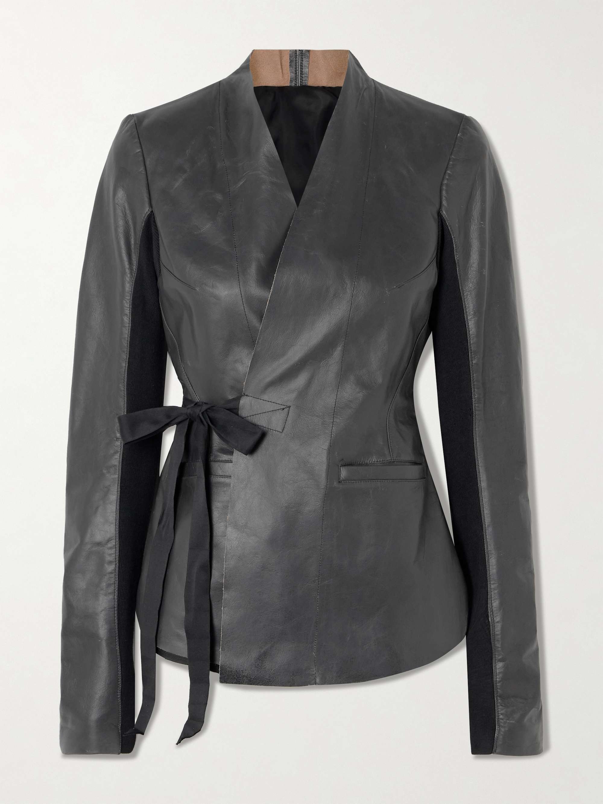 Hollywood grosgrain-trimmed leather wrap jacket view