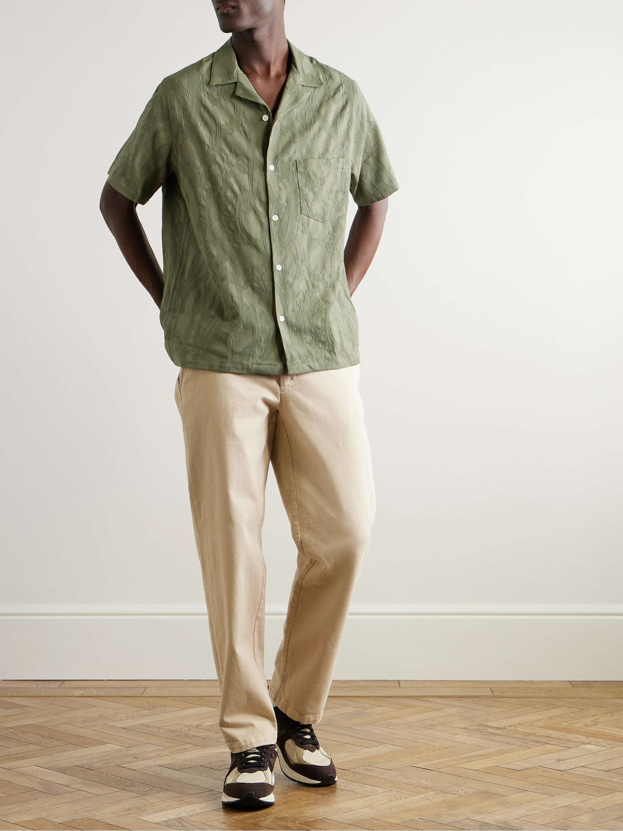 Convertible-Collar Paisley-Jacquard Cotton Shirt view