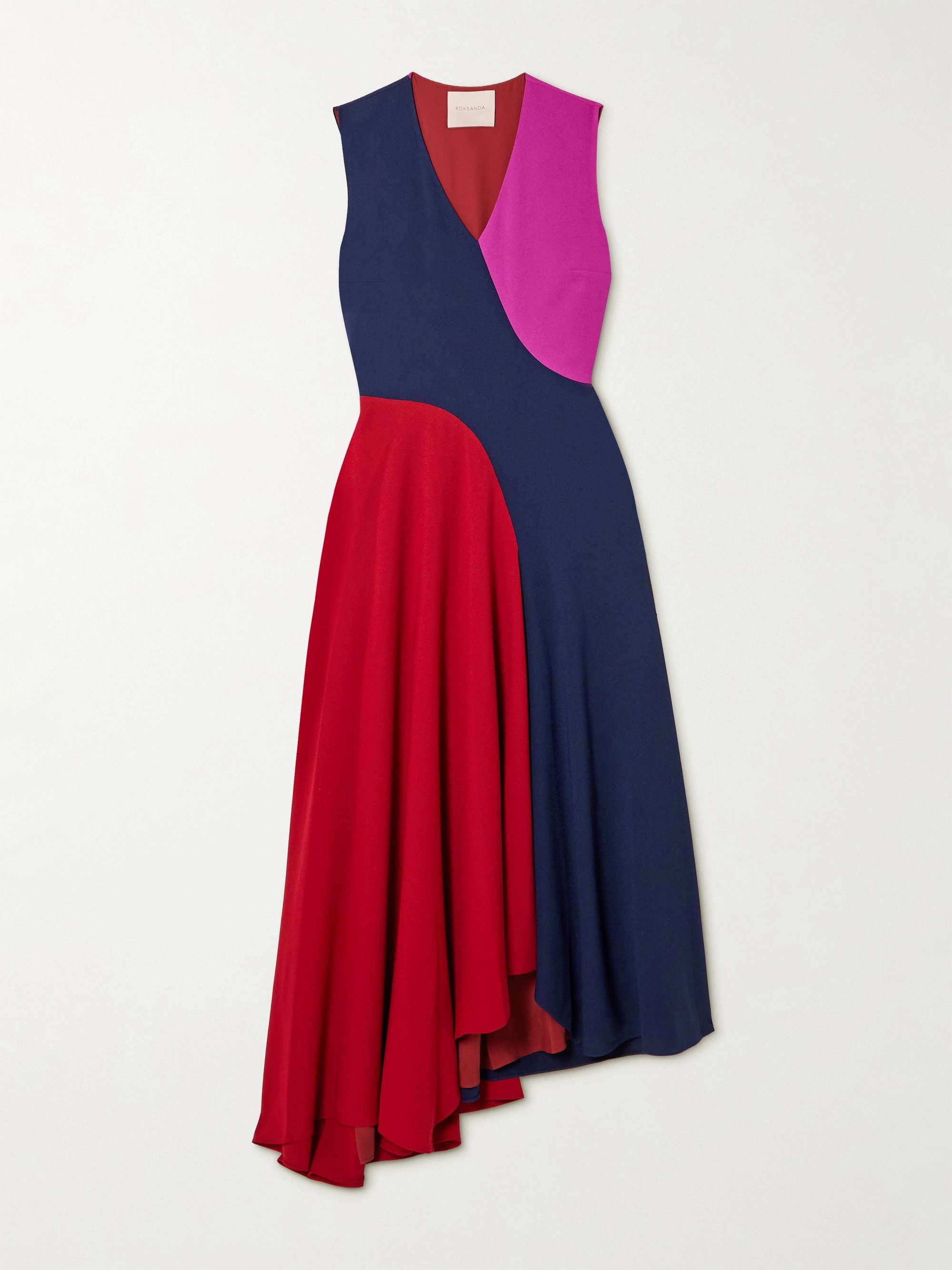 Miral asymmetric color-block crepe de chine midi dress view