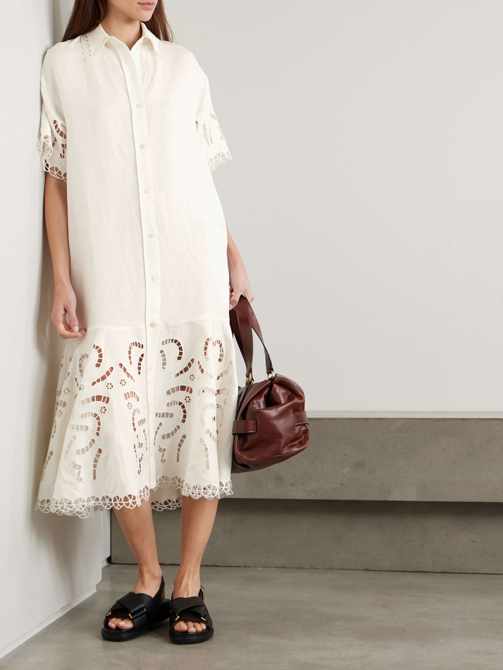 Marja broderie anglaise linen-blend midi shirt dress view
