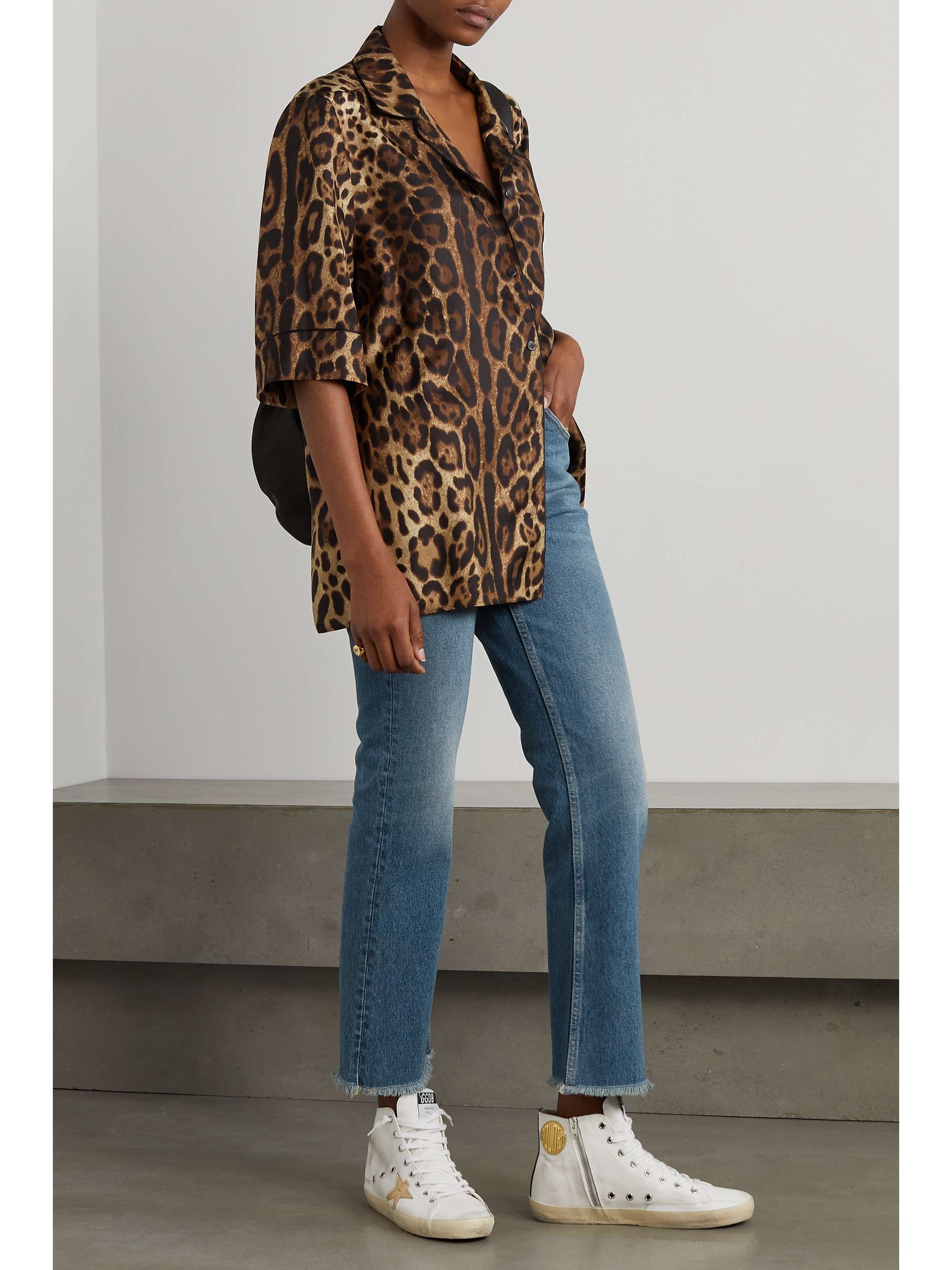 Golden high-rise cropped flared jeans view