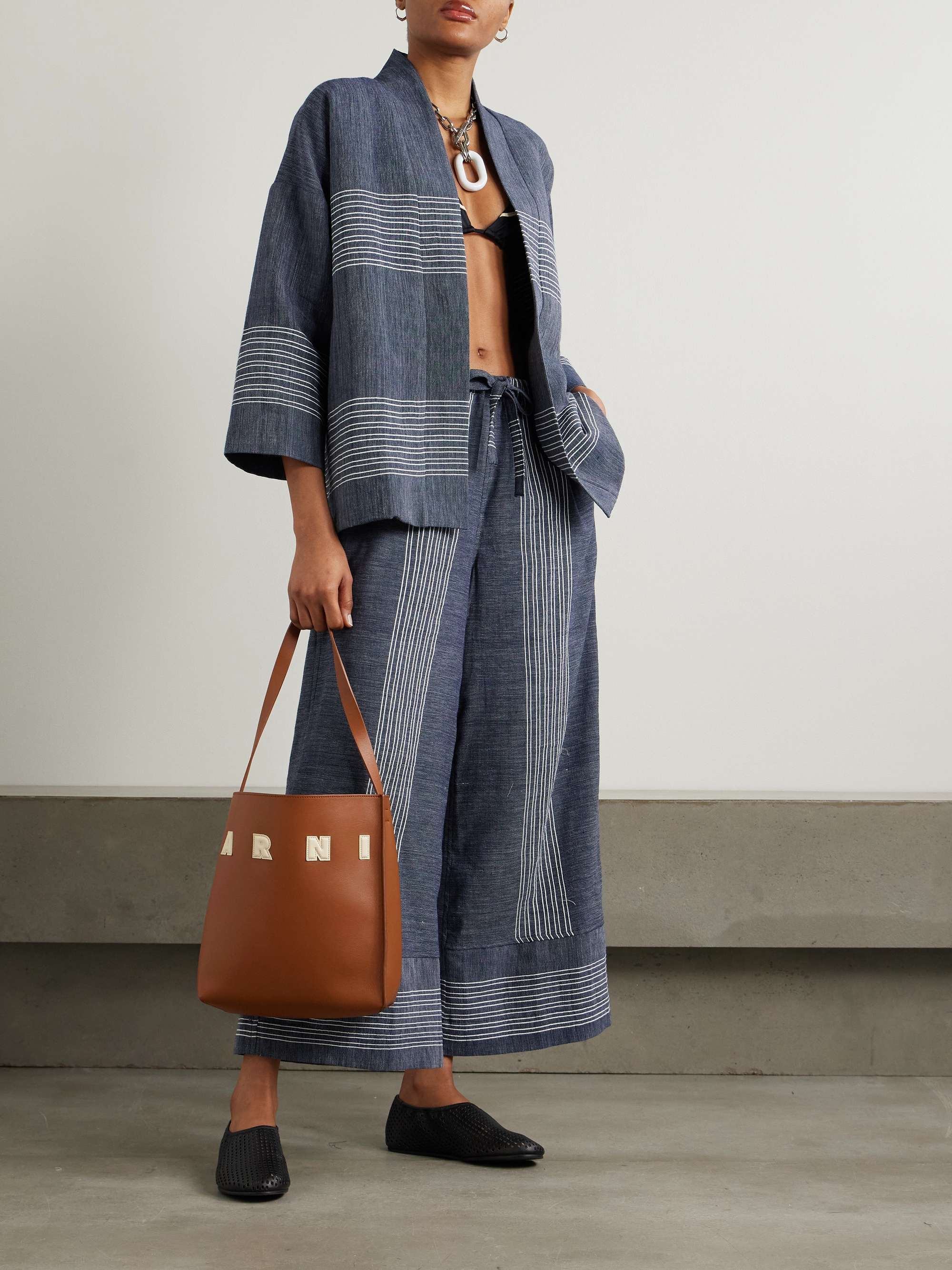 Desta striped cotton wide-leg pants view