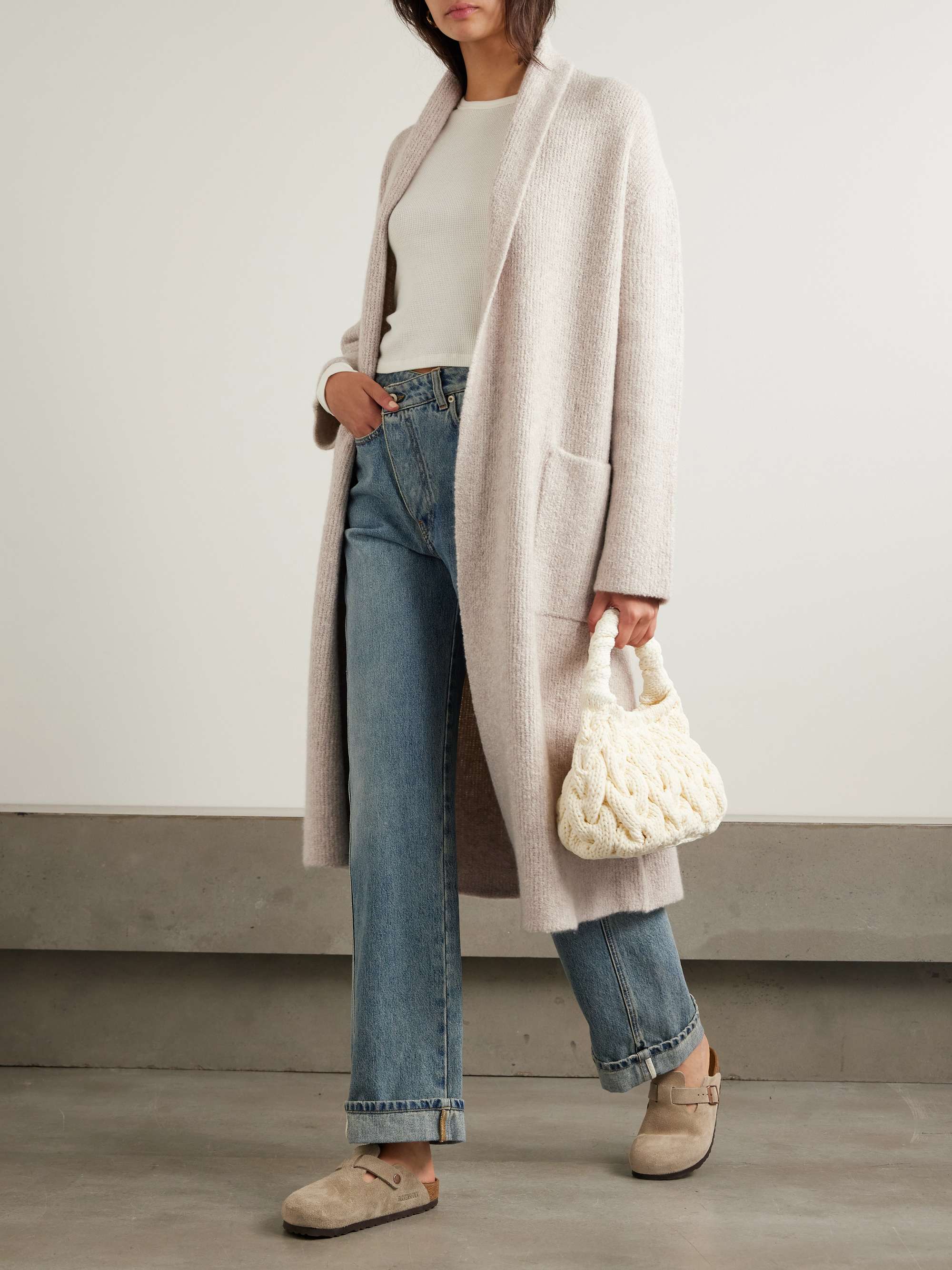 Ribbed cashmere-blend bouclé cardigan view
