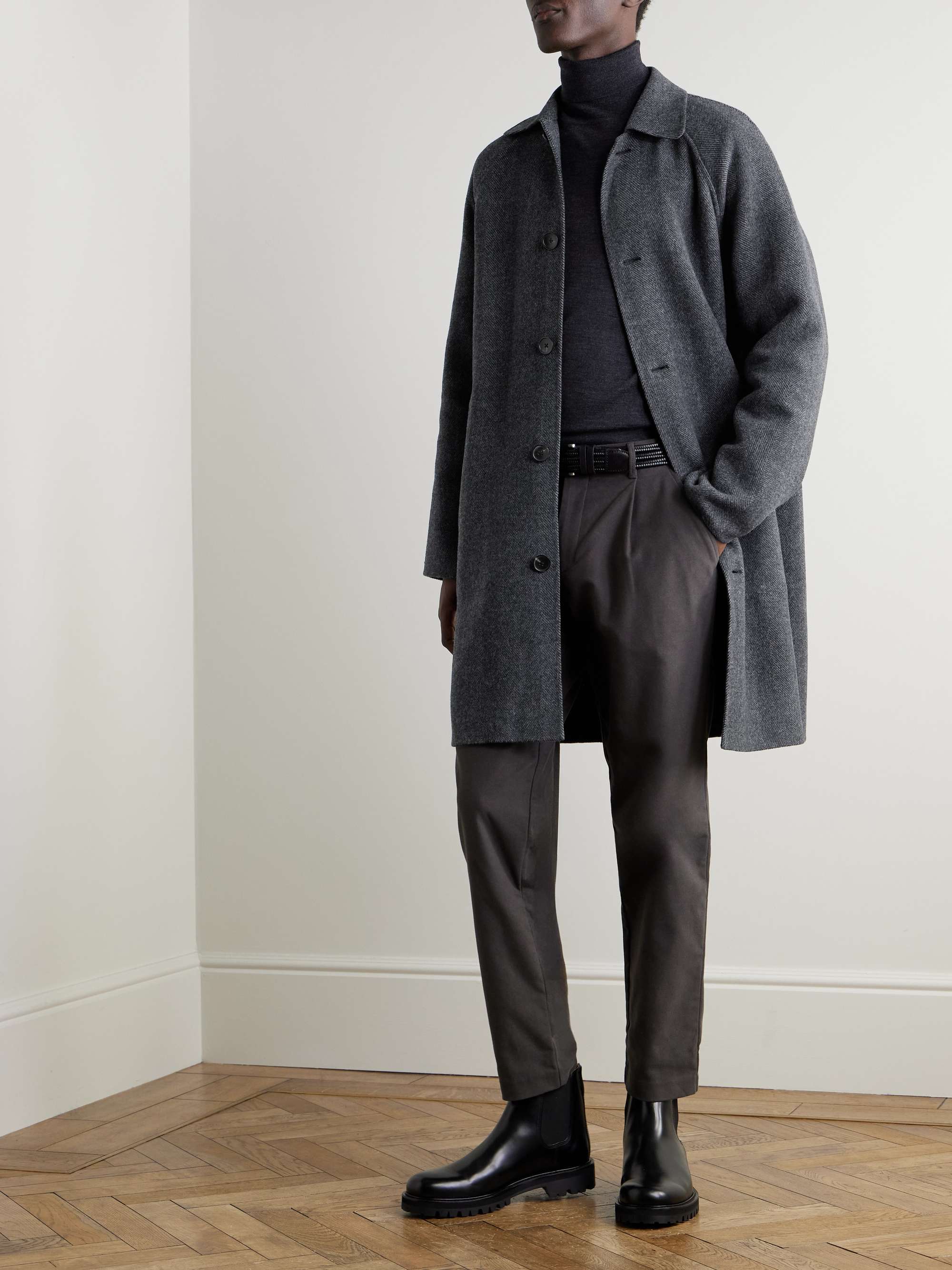 Herringbone Wool and Cashmere-Blend Flannel Coat view