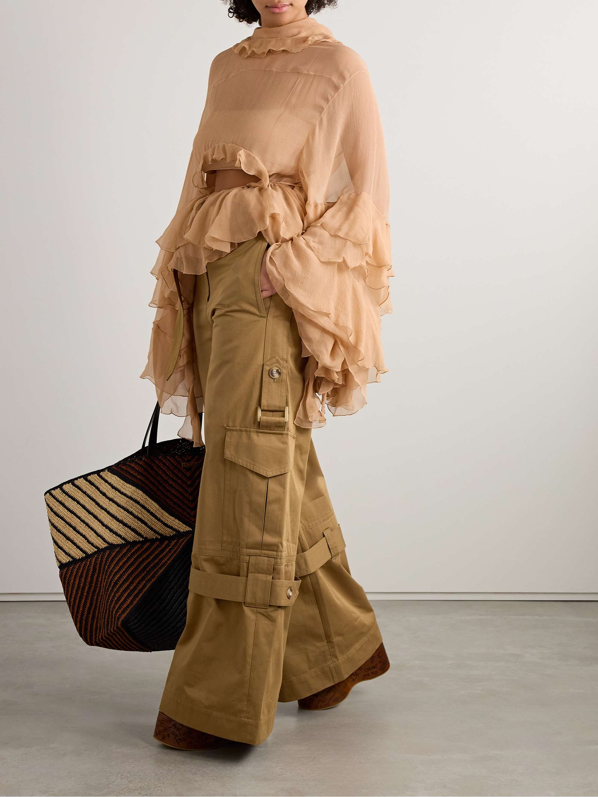 Illuminate belted cotton-twill wide-leg cargo pants view