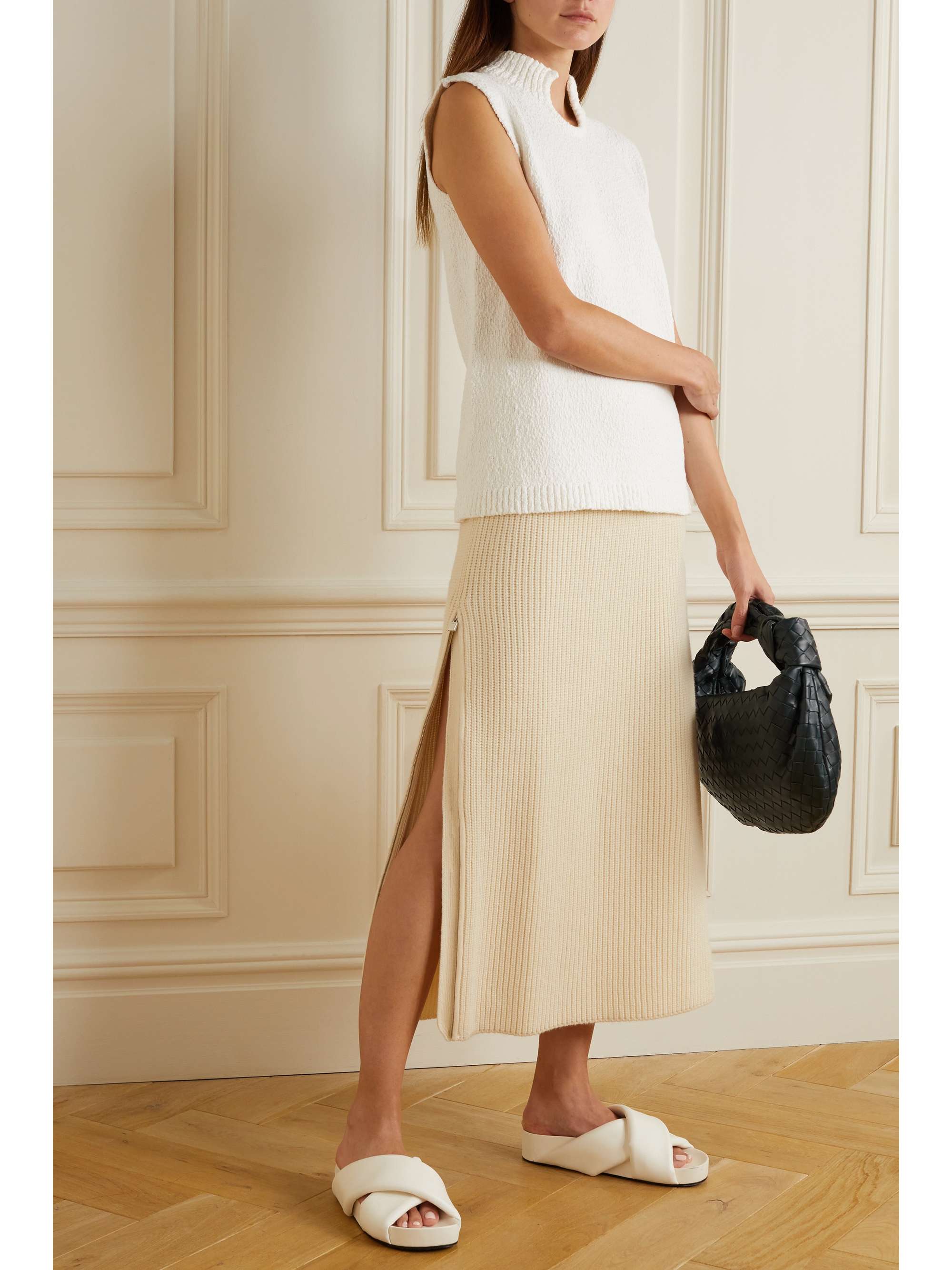 Davenport zip-embellished ribbed cashmere midi skirt view