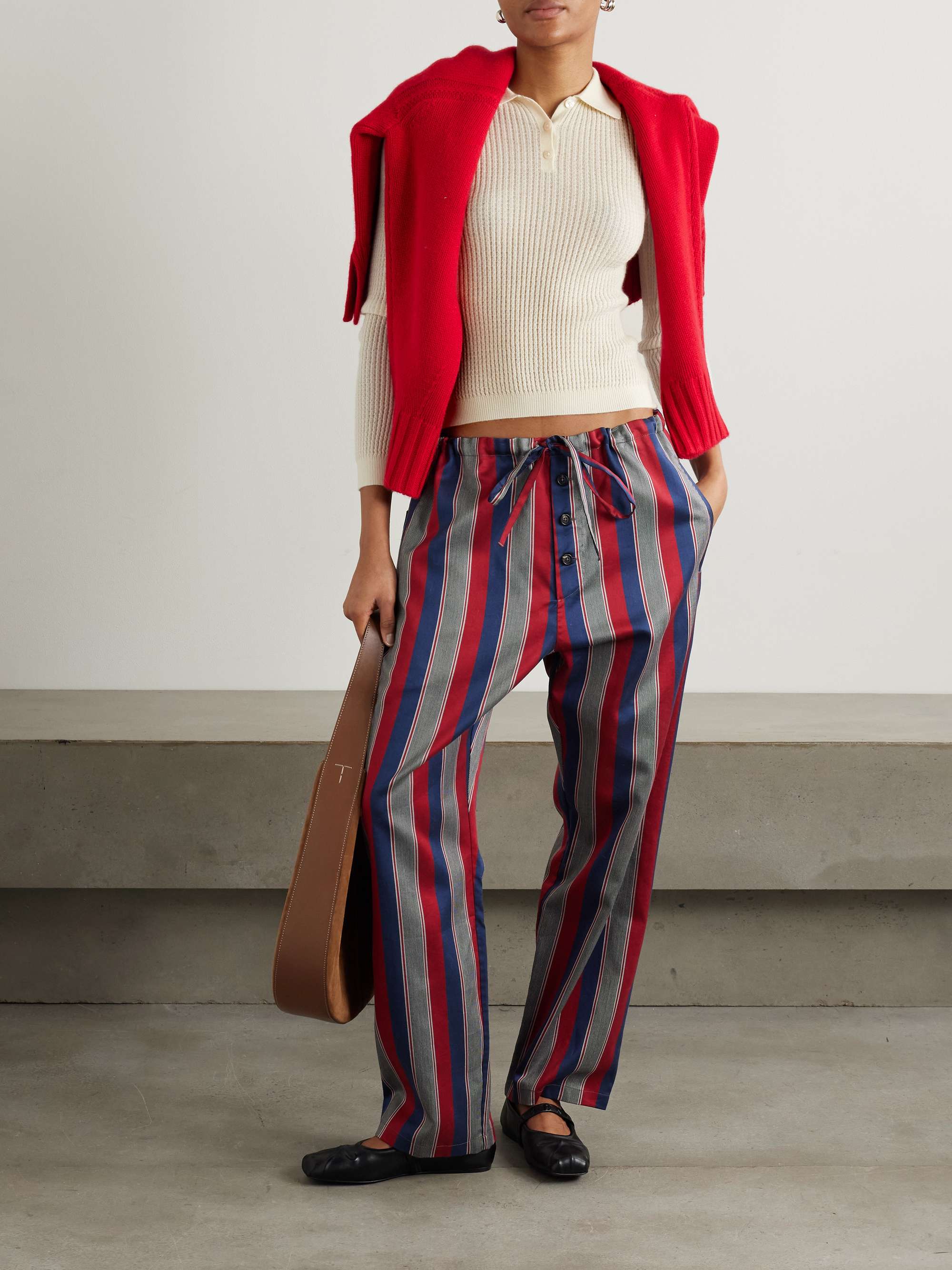 Cropped ribbed-knit cashmere polo top view