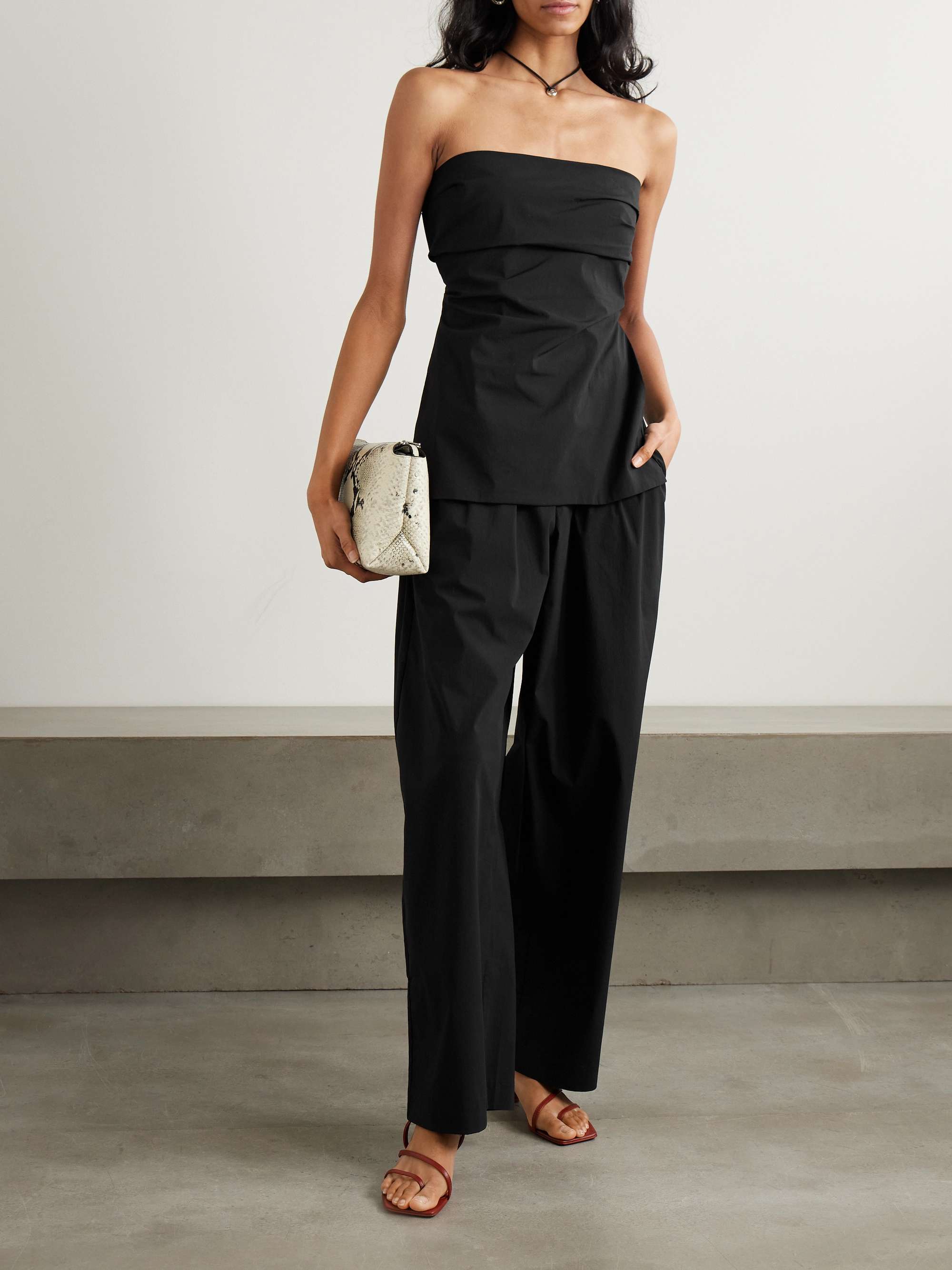 Crinkled cotton-blend wide-leg pants view