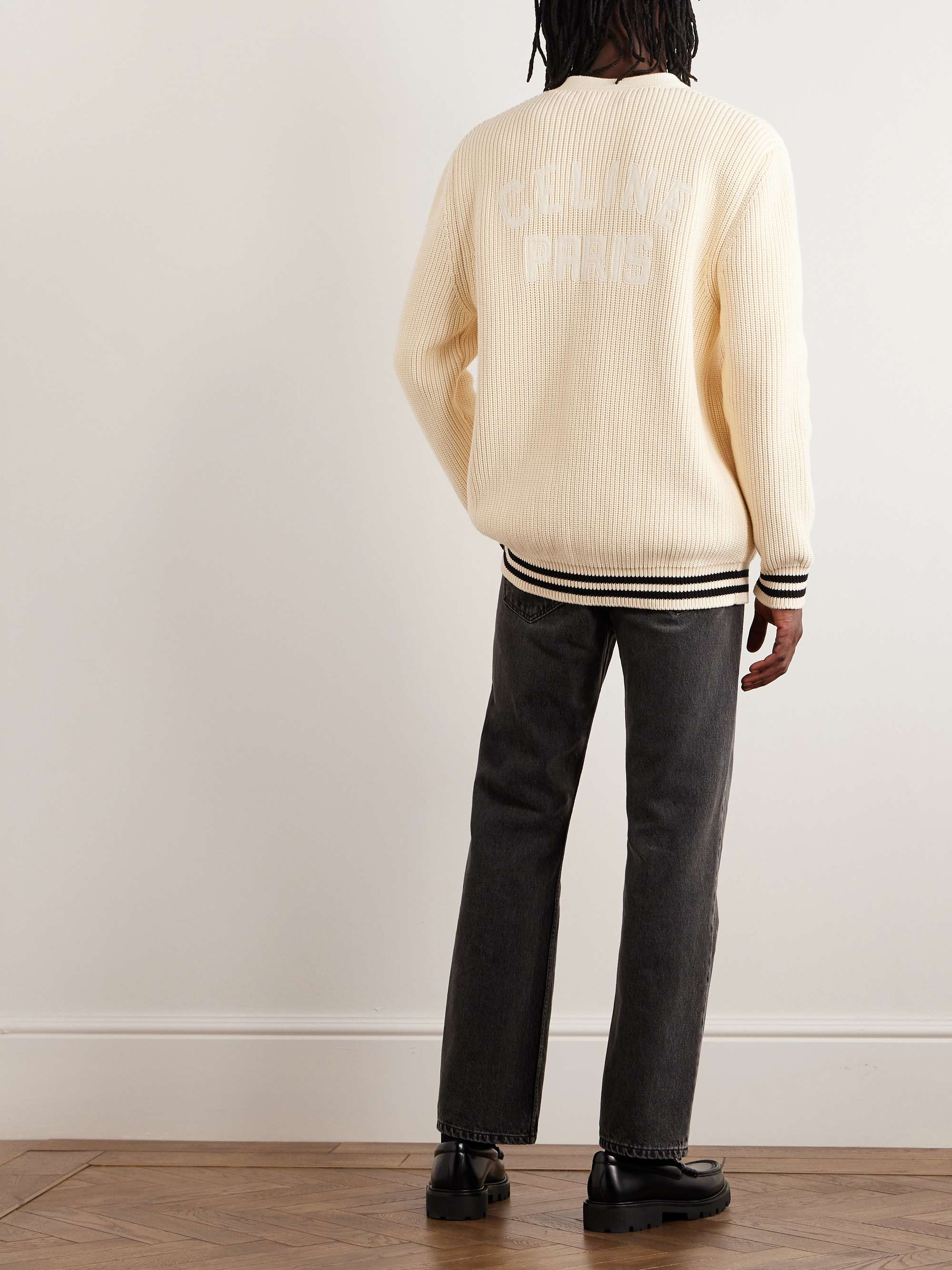 Logo-Appliquéd Ribbed Cotton Cardigan view