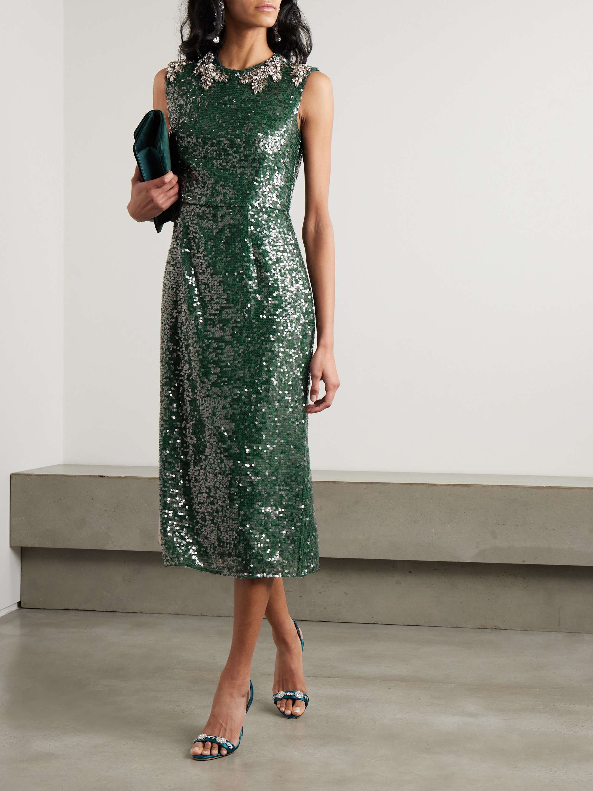 Embellished sequined chiffon midi dress view