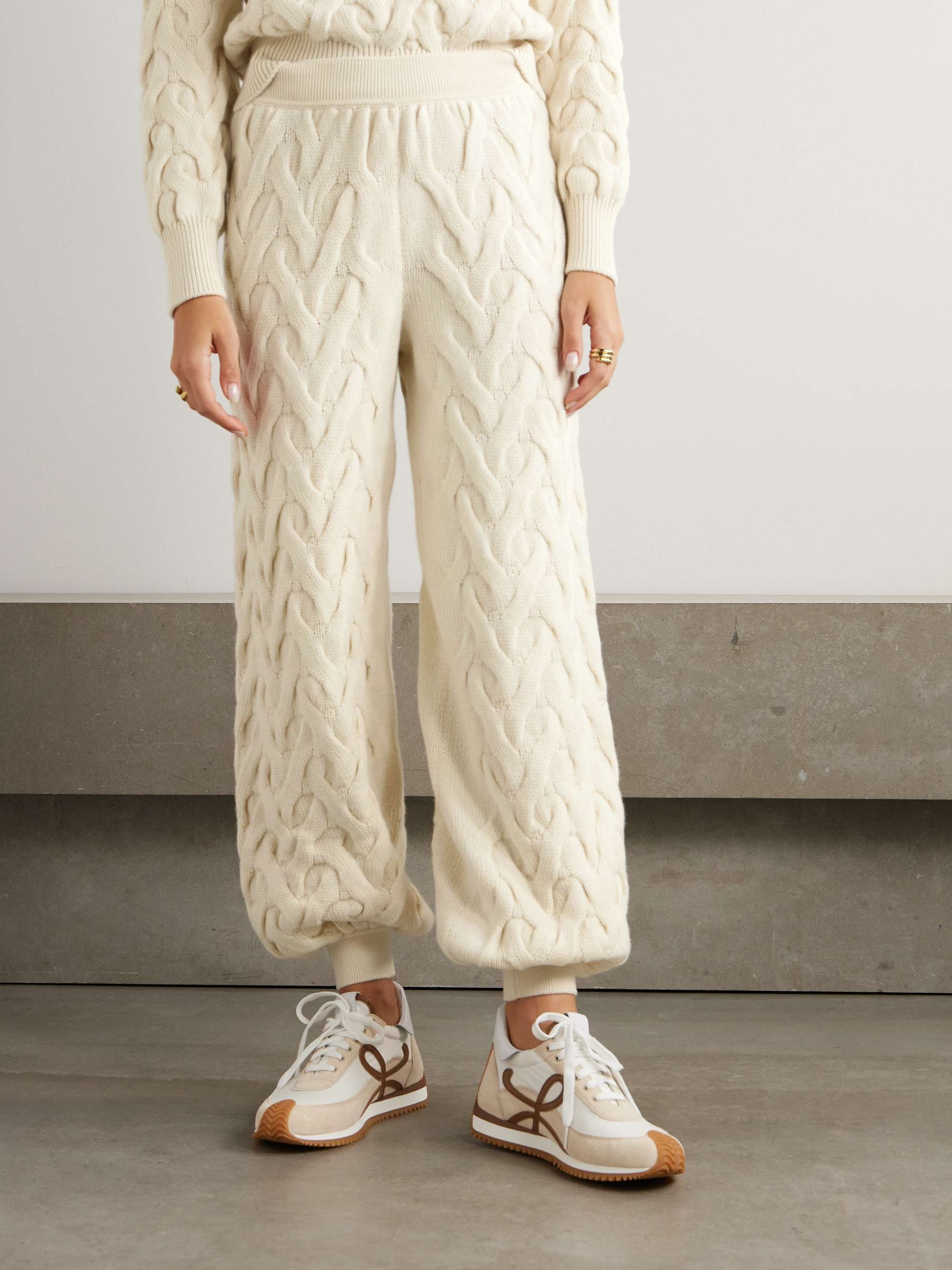 Cable-knit cashmere tapered track pants view