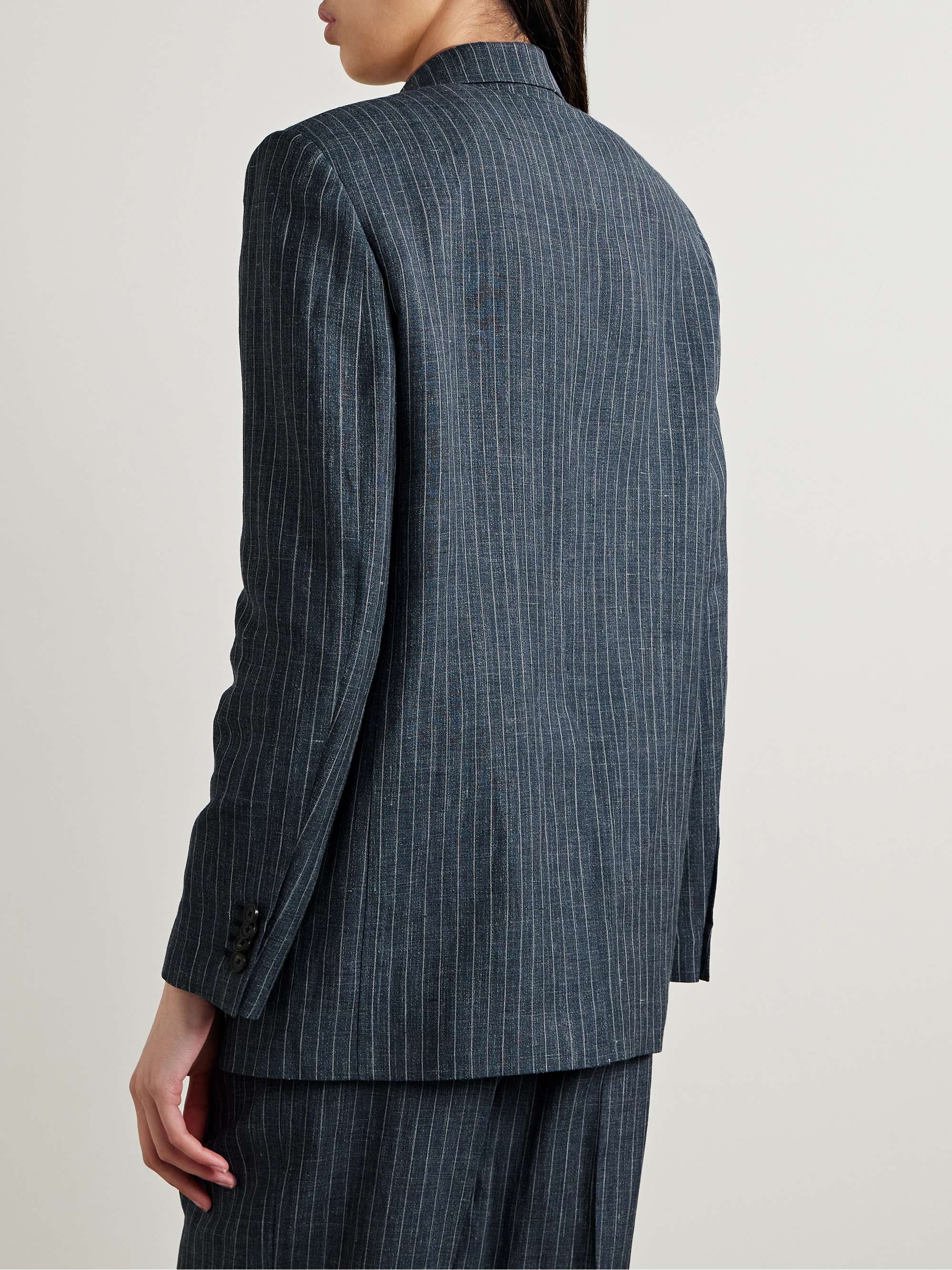 Pinstriped linen, wool and silk-blend blazer view