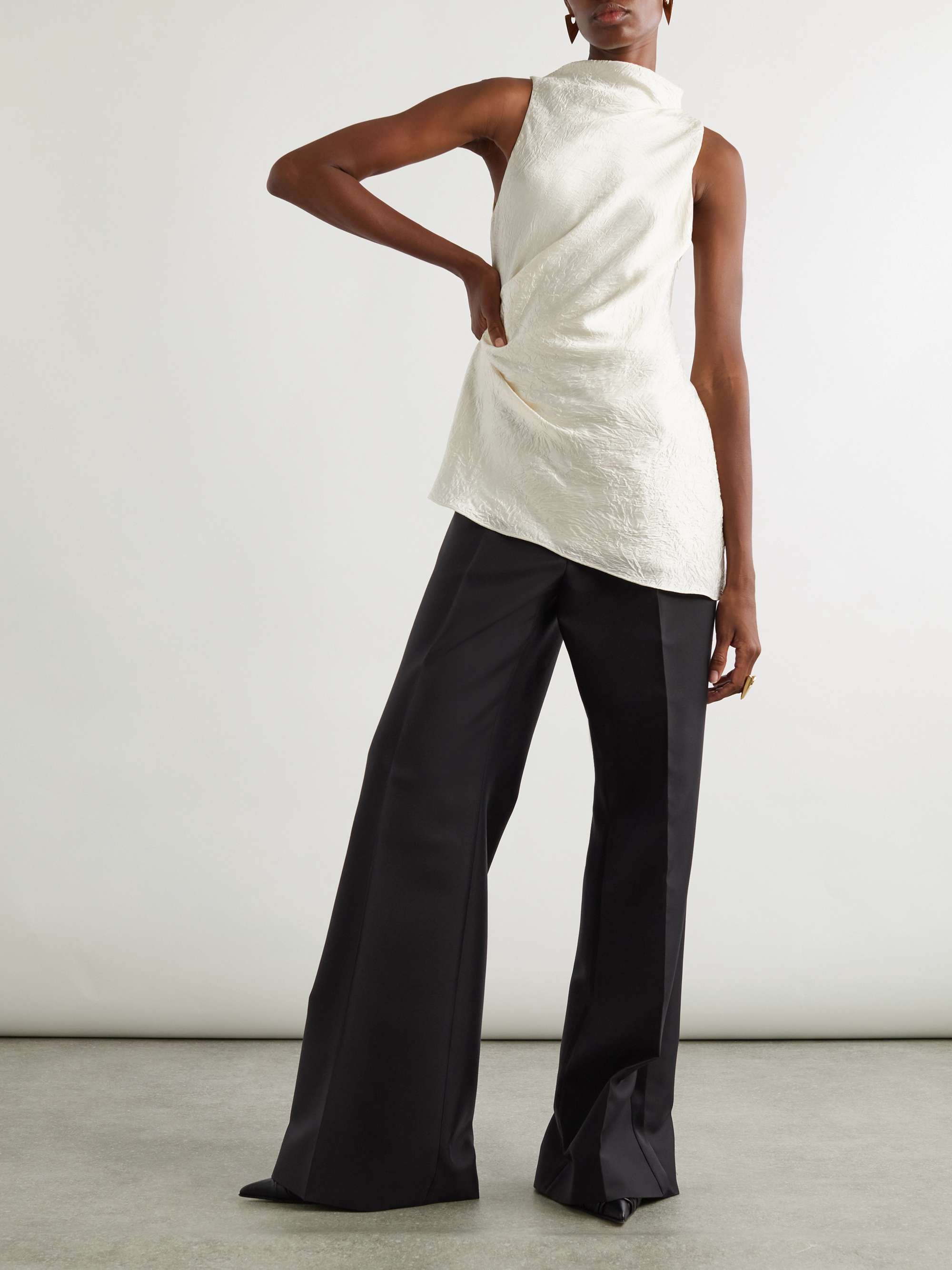 Asymmetric gathered crinkled-satin blouse view