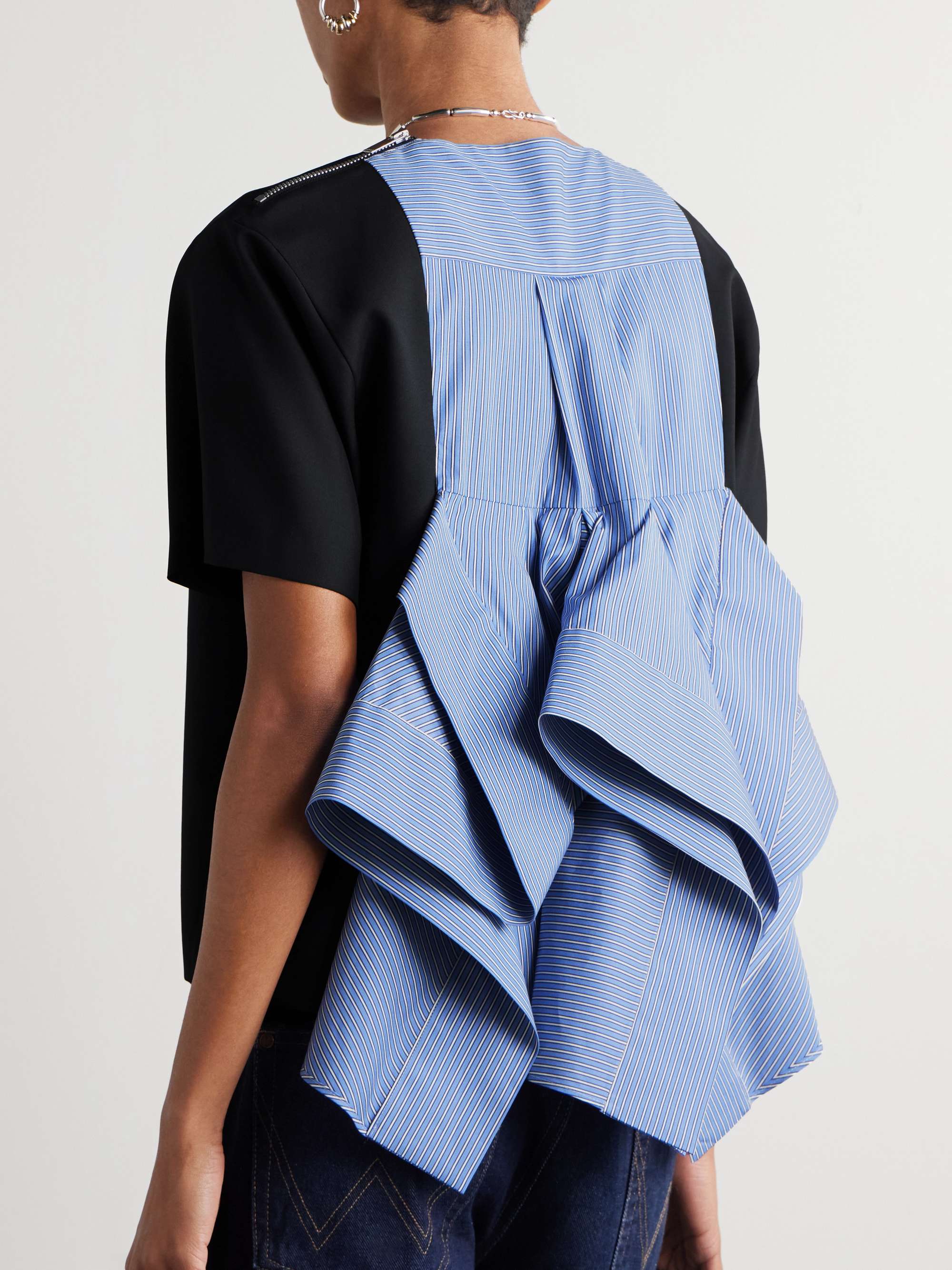 Cotton-blend poplin-paneled jersey top view