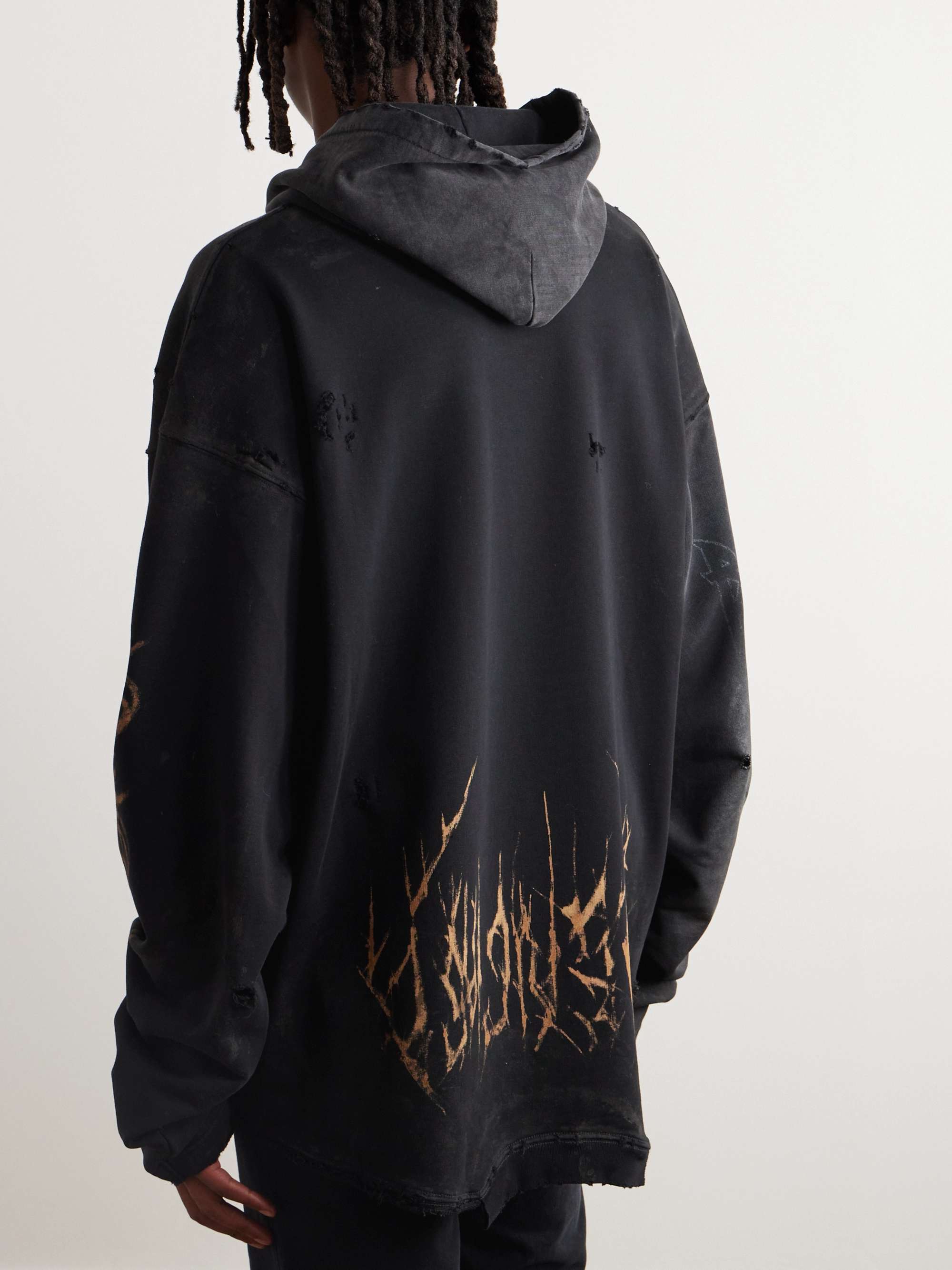 Oversized Distressed Printed Cotton-Jersey Hoodie view