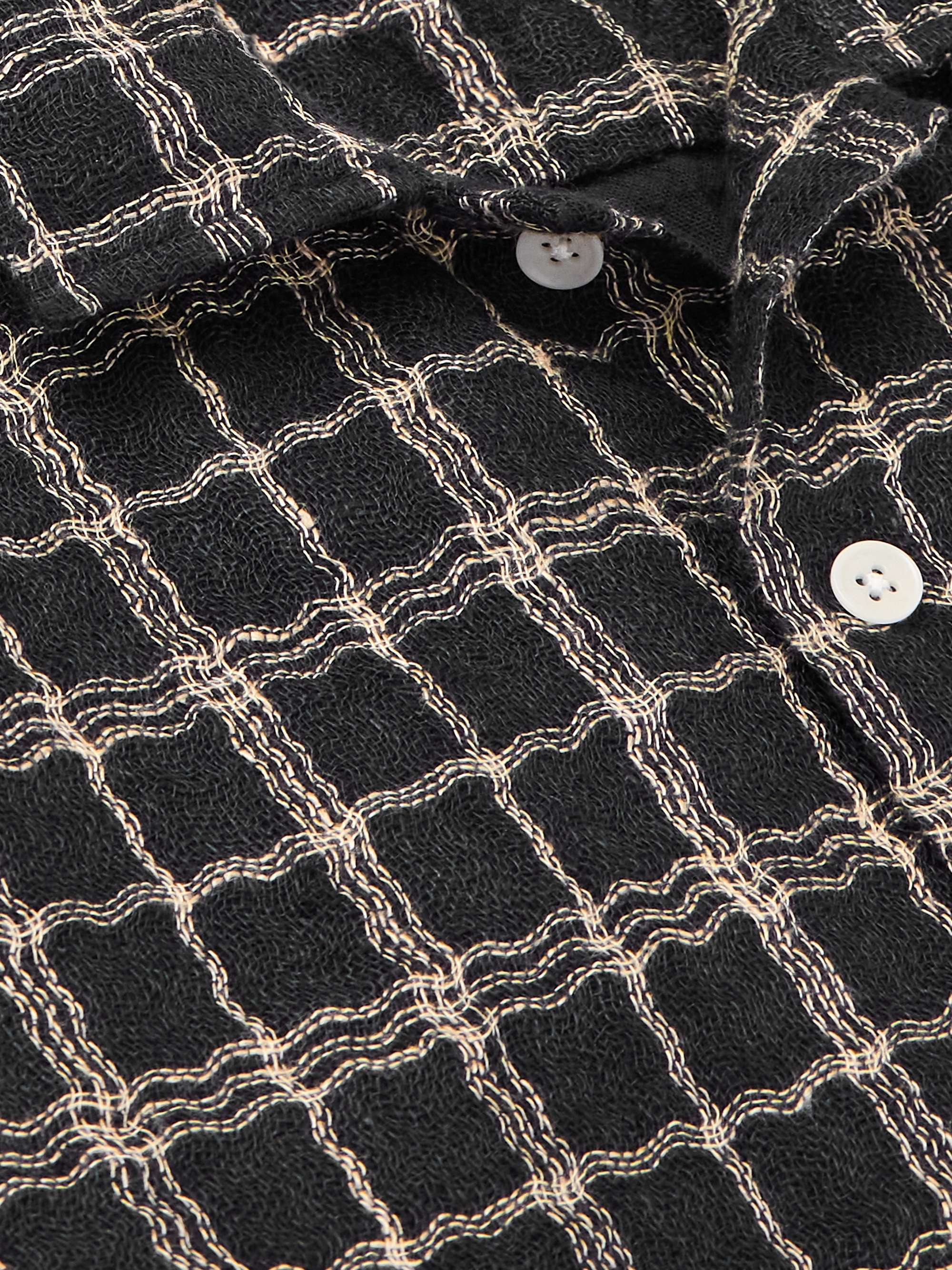 Camp-Collar Checked Cotton and Linen-Blend Gauze Shirt view