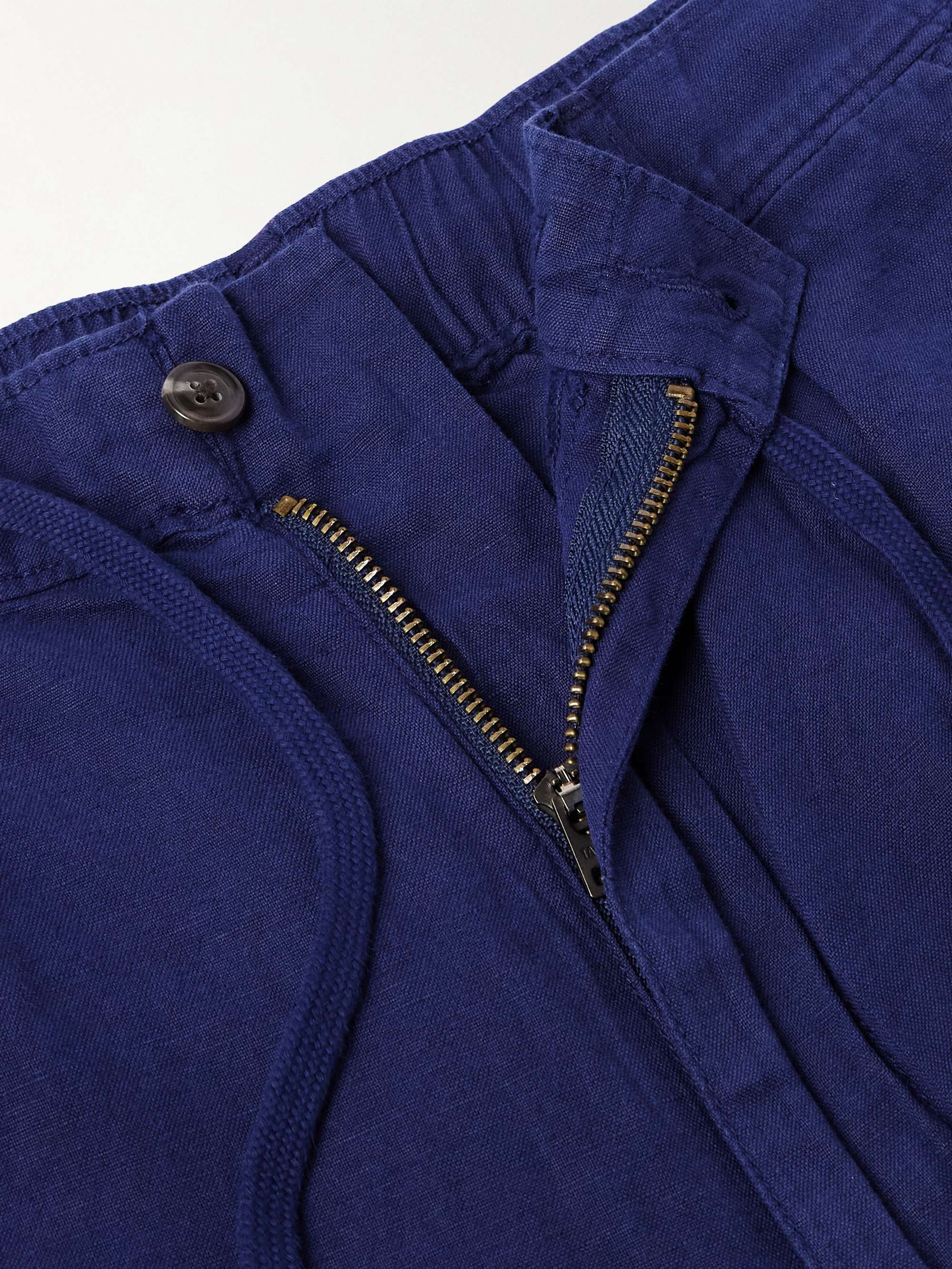 Prepster Straight-Leg Pleated Linen and Cotton-Blend Drawstring Trousers view