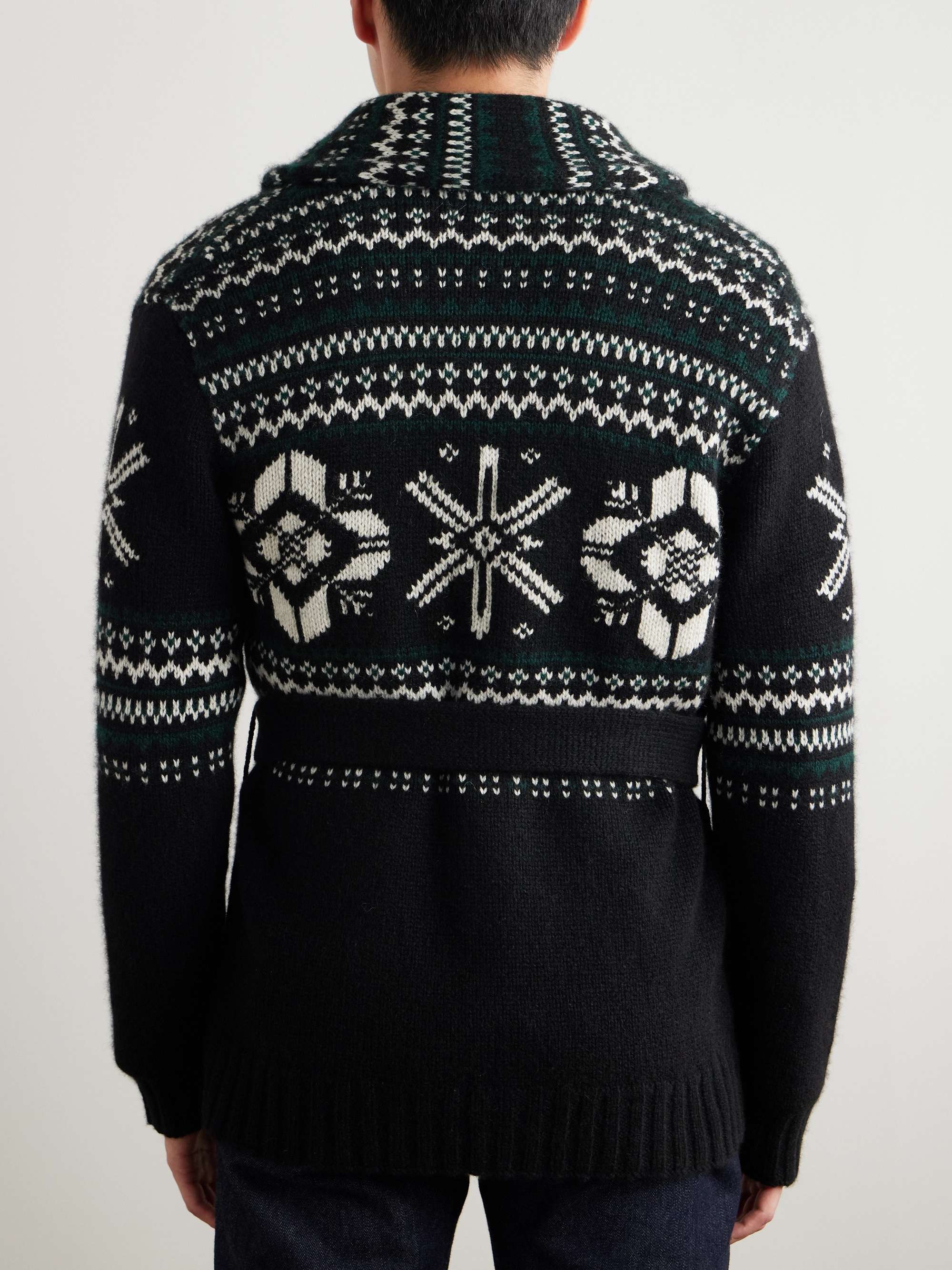 Shawl-Collar Belted Jacquard-Knit Cashmere Cardigan view
