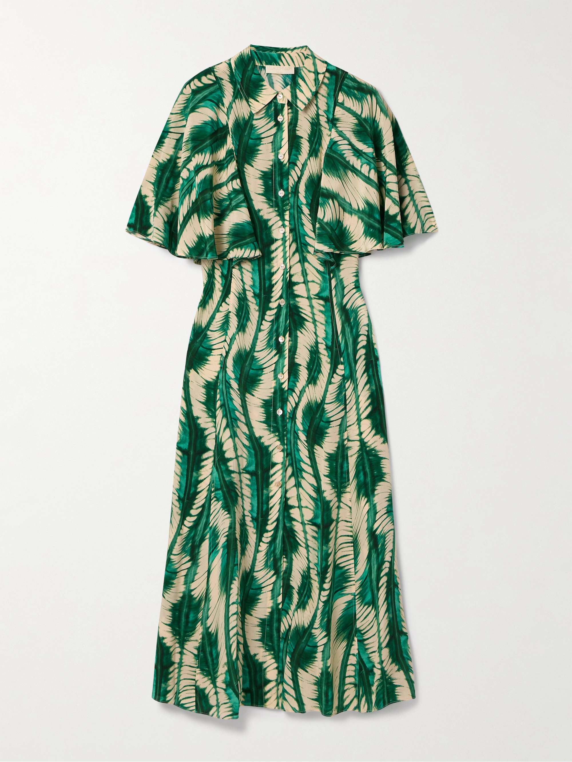 Silhouette printed silk crepe de chine midi shirt dress view