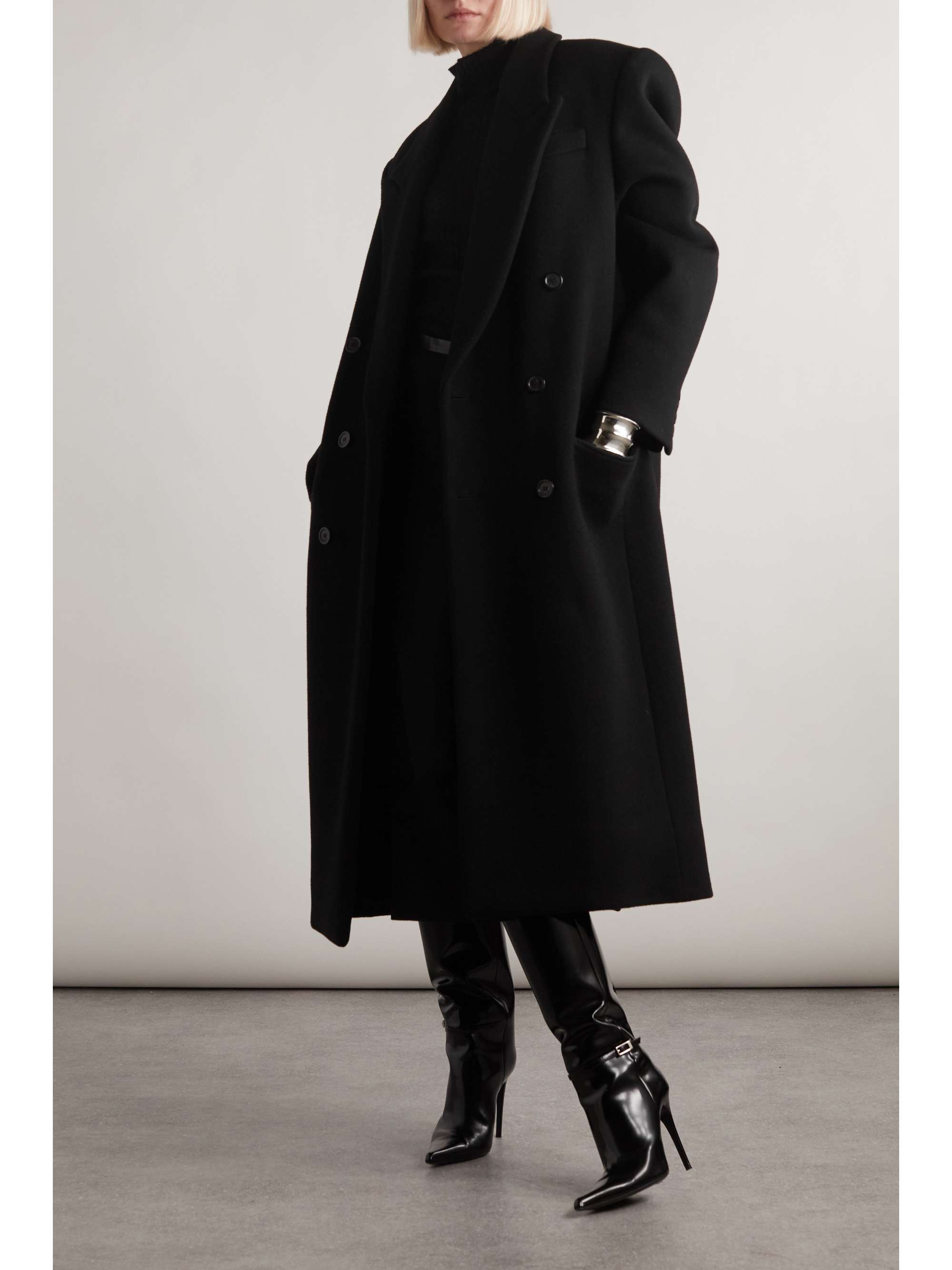 Double-breasted wool coat view