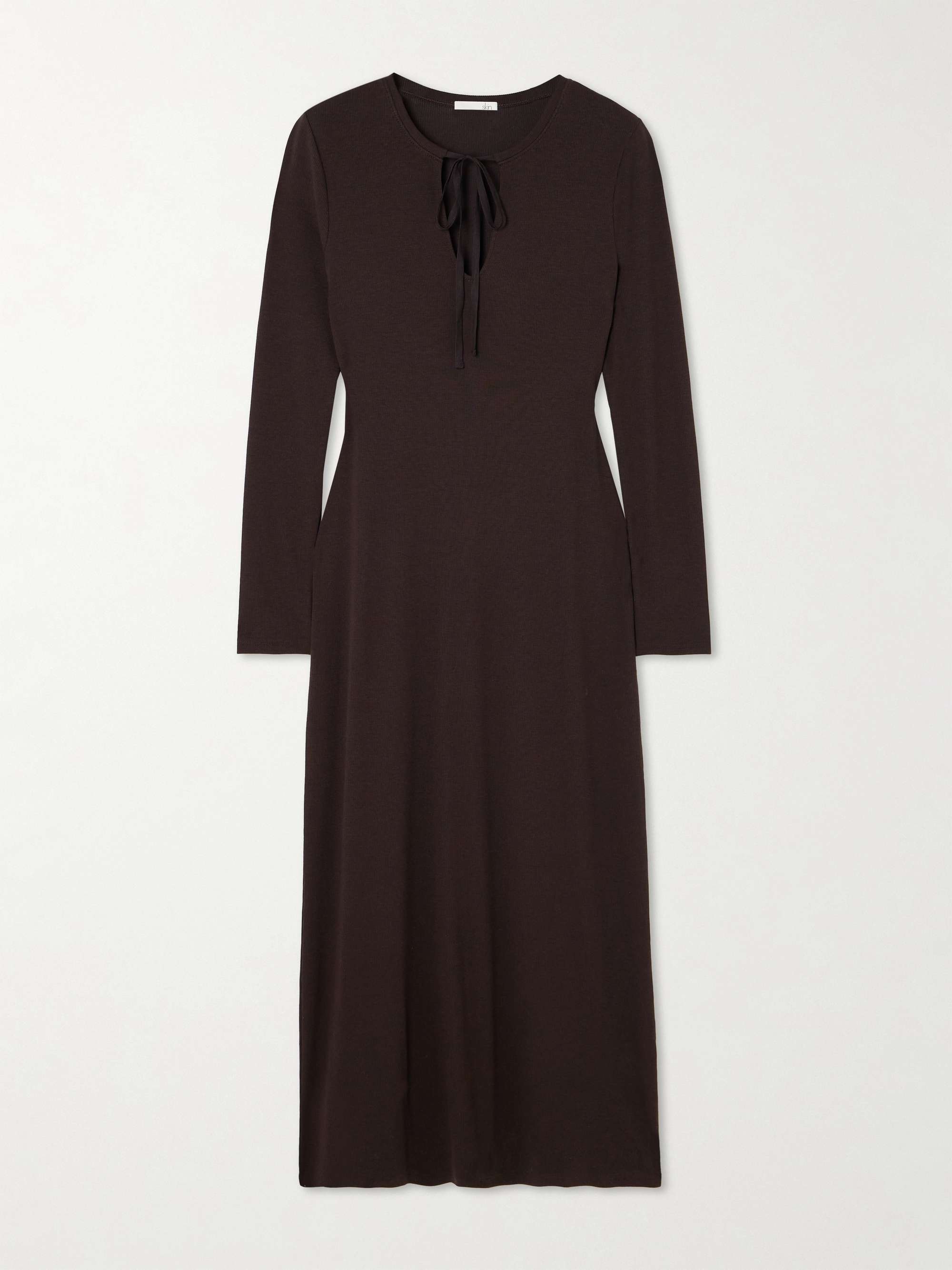 Namaari tie-detailed ribbed Pima cotton and modal-blend midi dress view