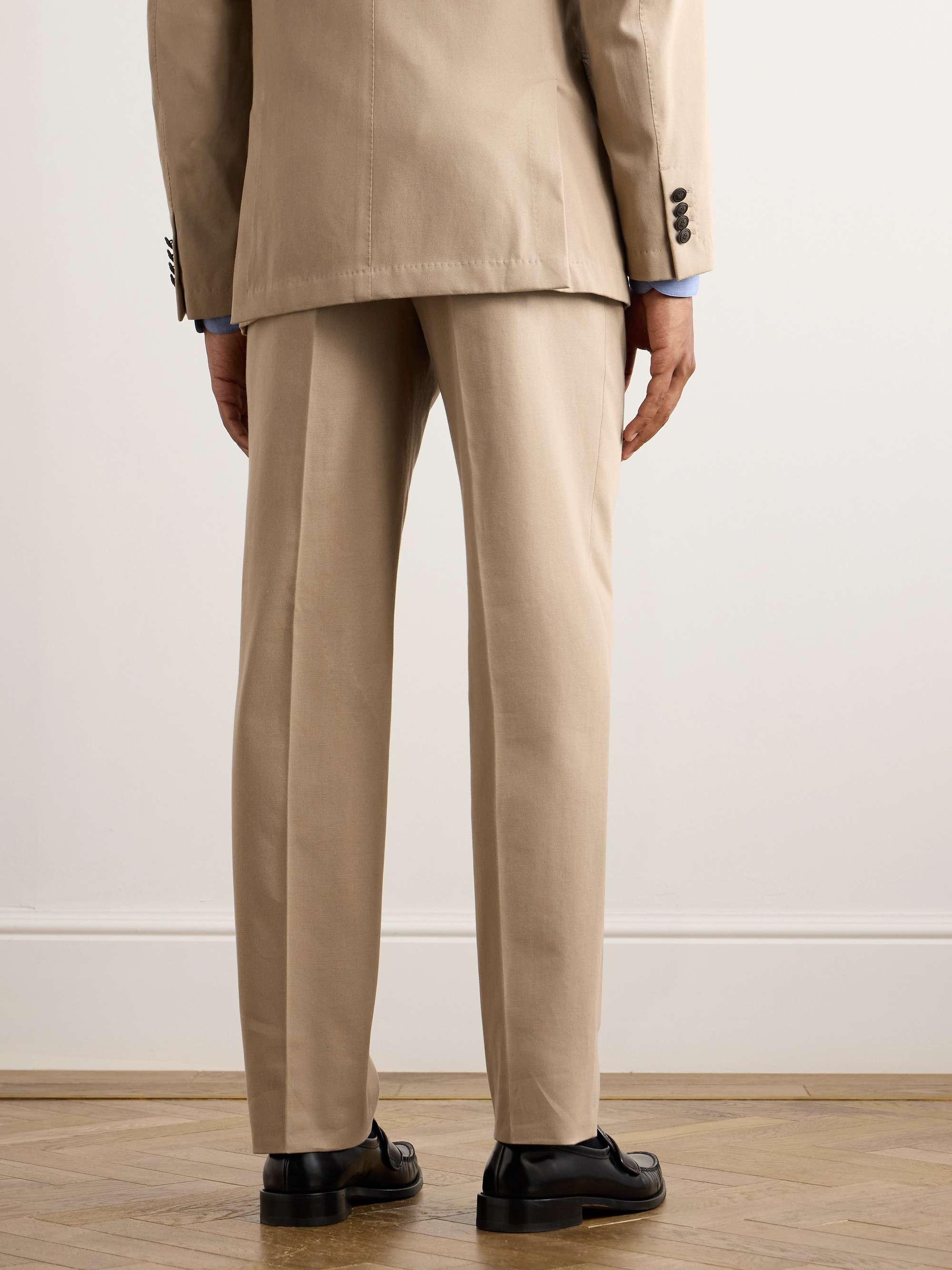 Straight-Leg Pleated Cotton and Cashmere-Blend Twill Suit Trousers view