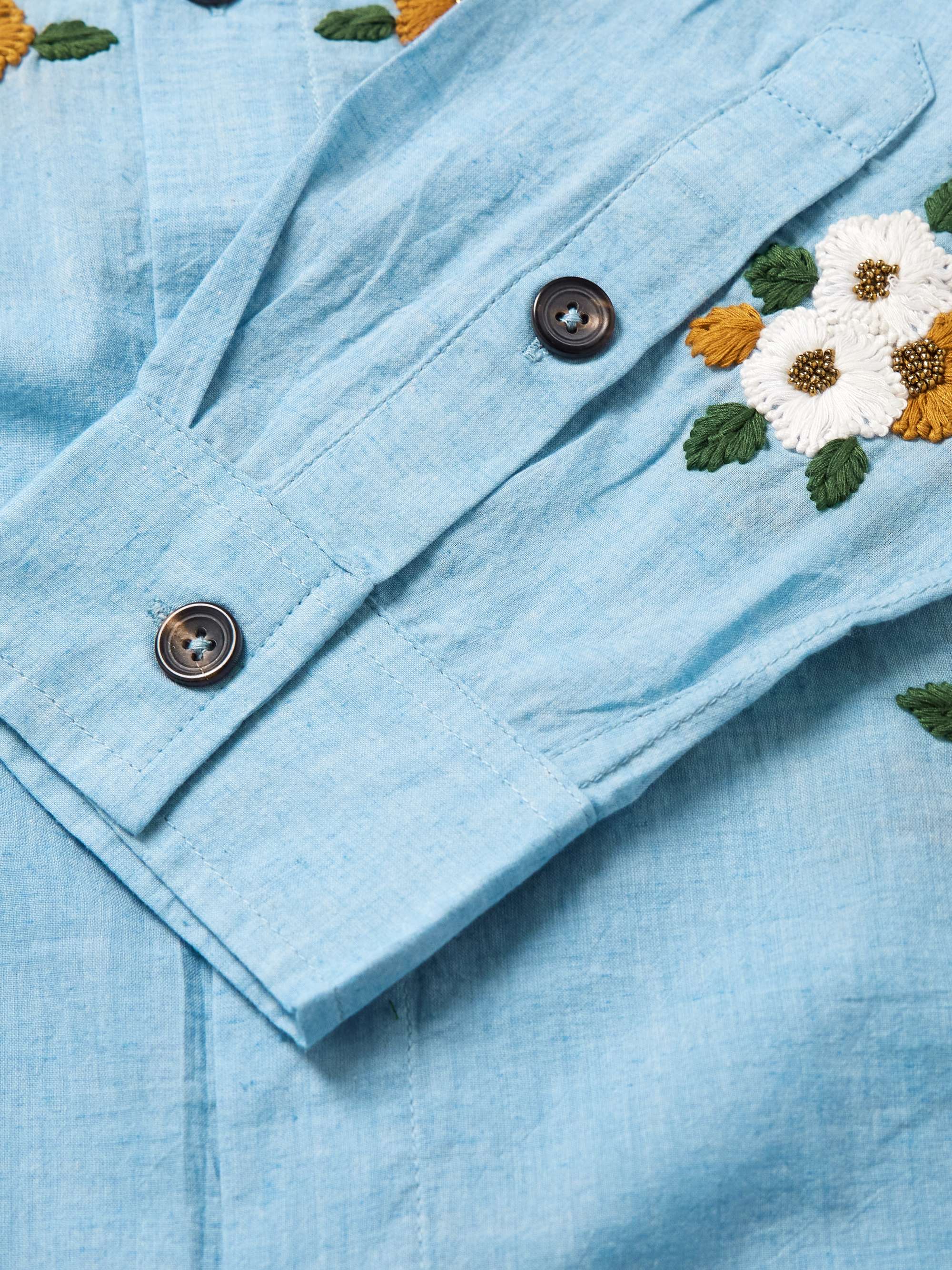 Floral-Embroidered Embellished Cotton Shirt view