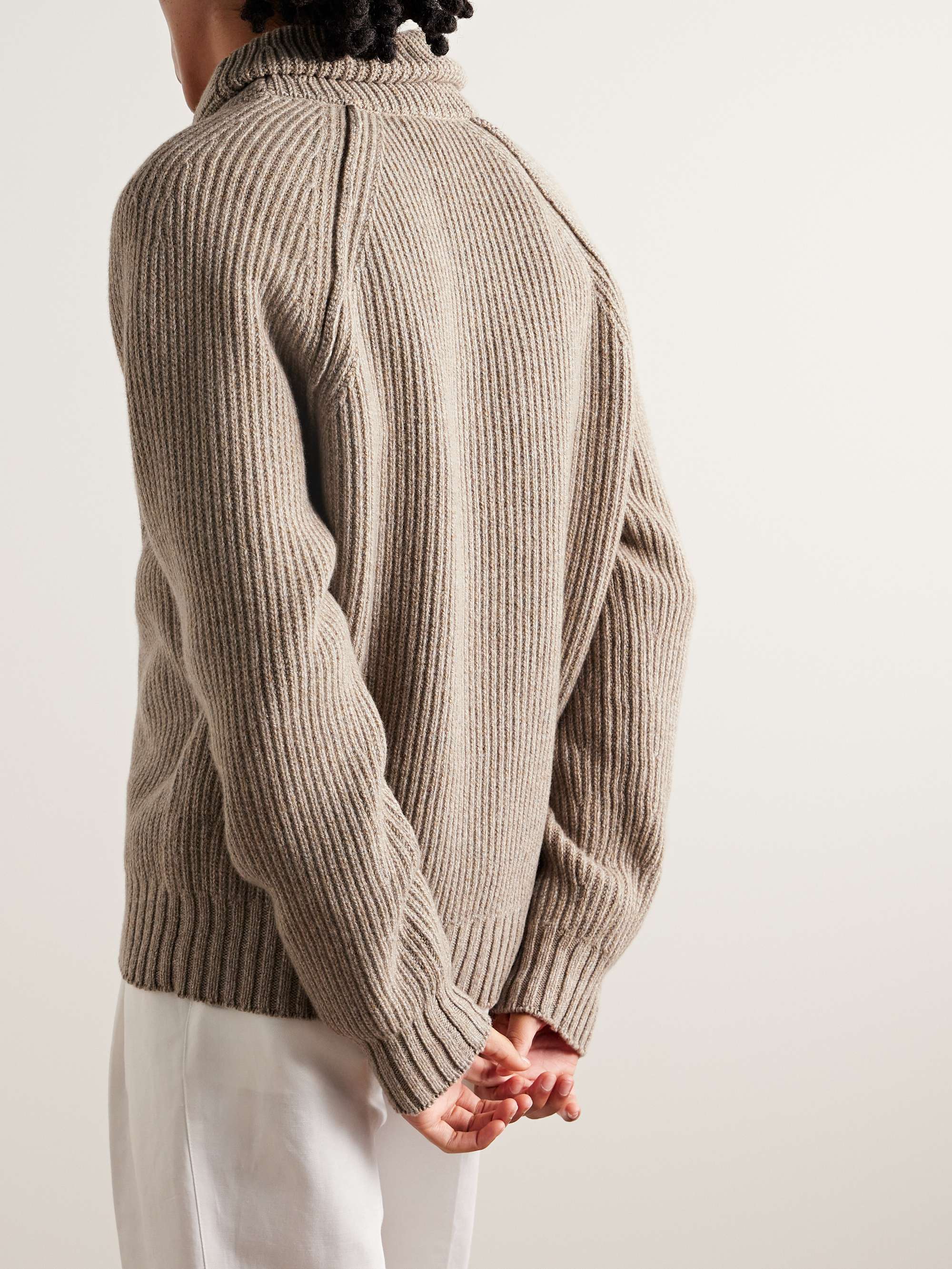 Archer Shawl-Collar Ribbed Cashmere Sweater view