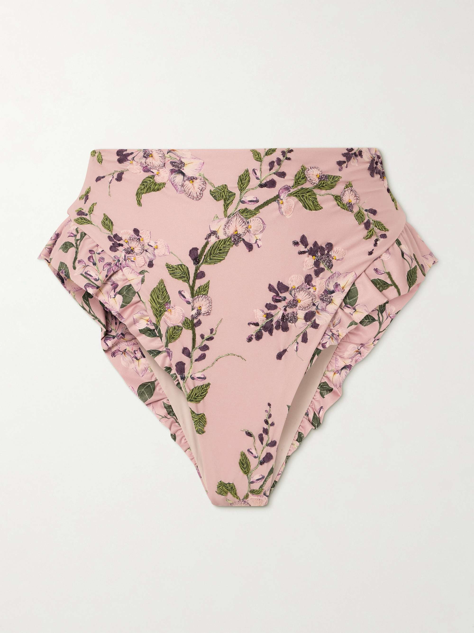 Jengibre Wisteria ruffled embroidered floral-print recycled bikini briefs view