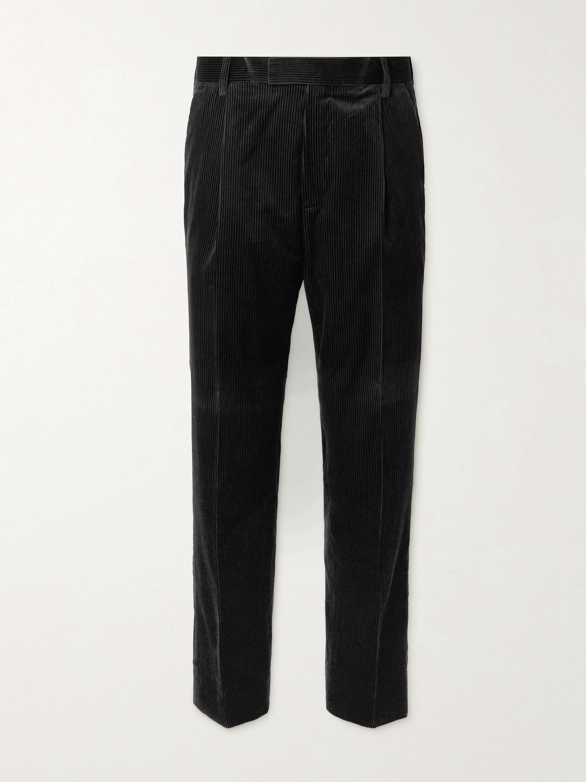 Tapered Pleated Cotton and Cashmere-Blend Corduroy Trousers view