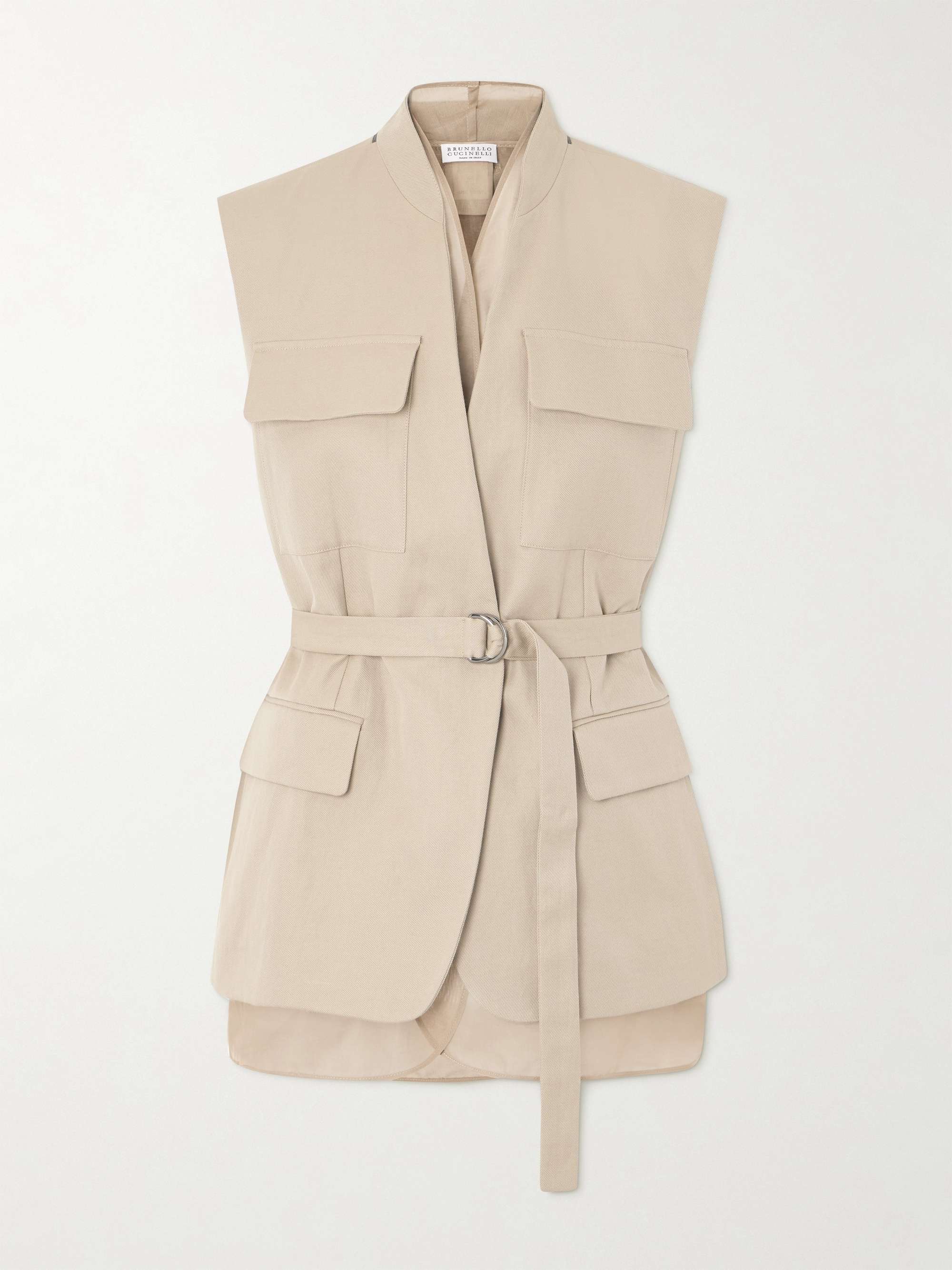 Belted bead-embellished organza-trimmed cotton and linen-blend twill vest view