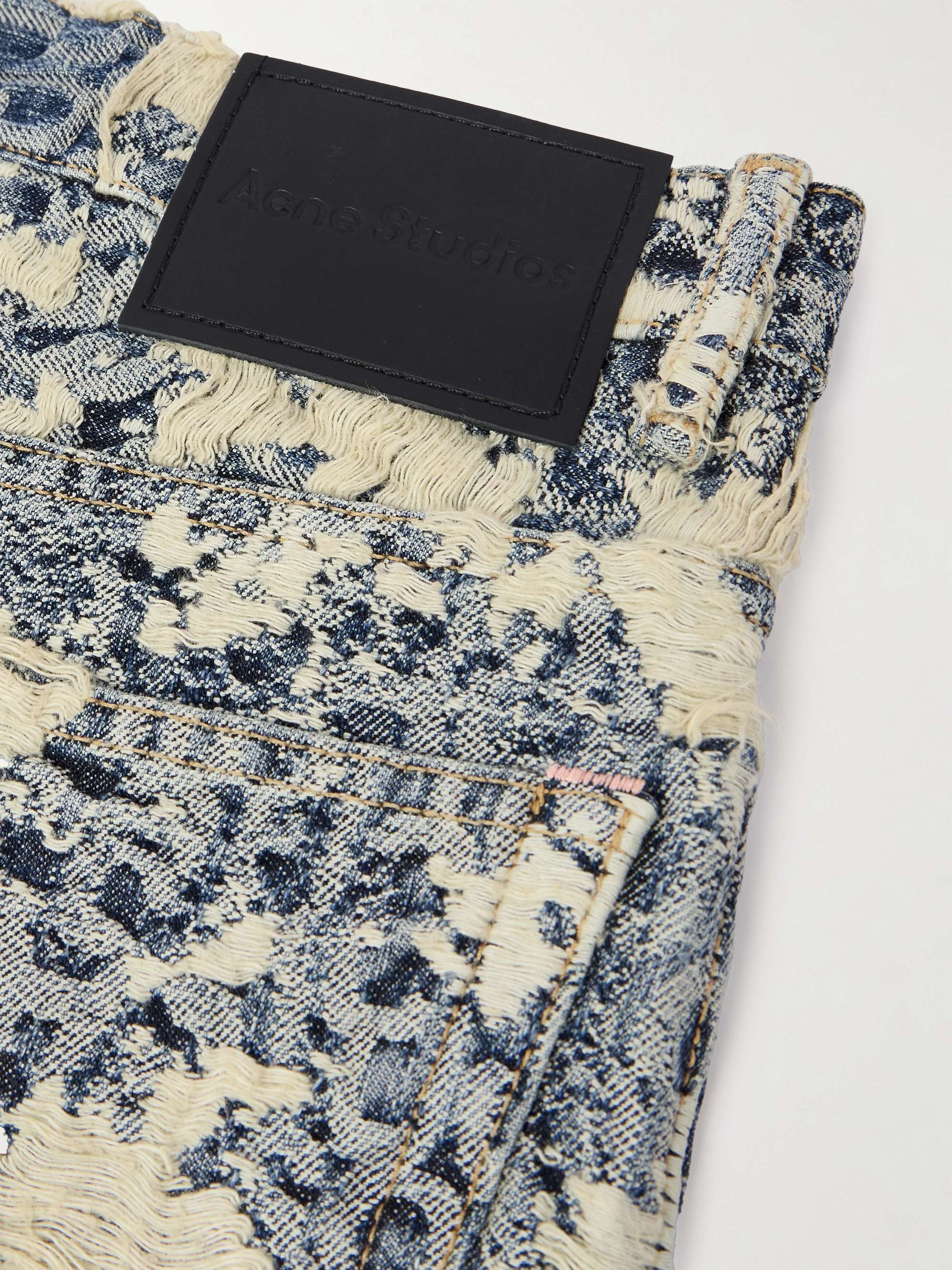 Straight-Leg Logo-Jacquard Distressed Denim Shorts view