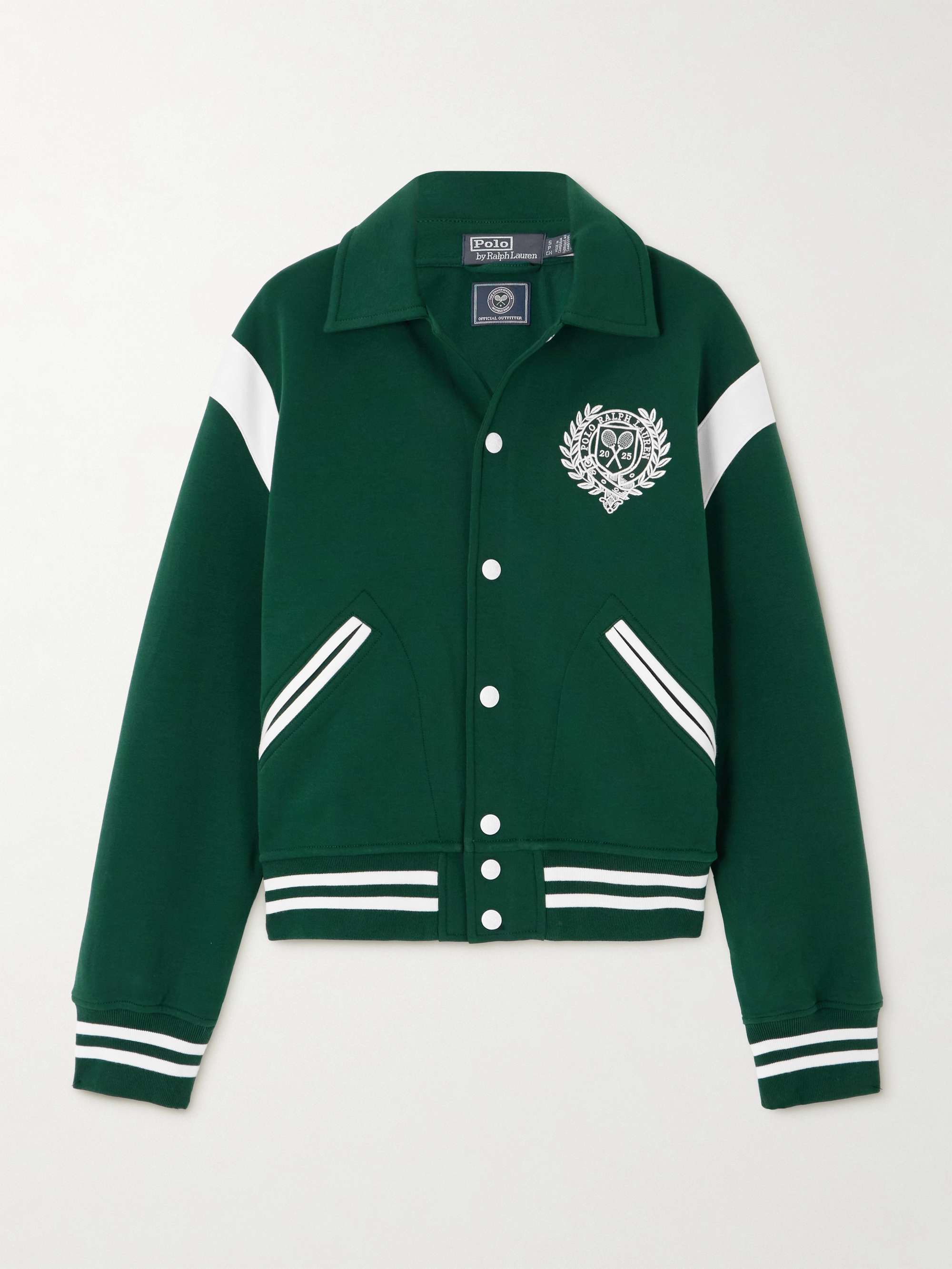 + Wimbledon striped embroidered cotton-blend jersey bomber jacket view
