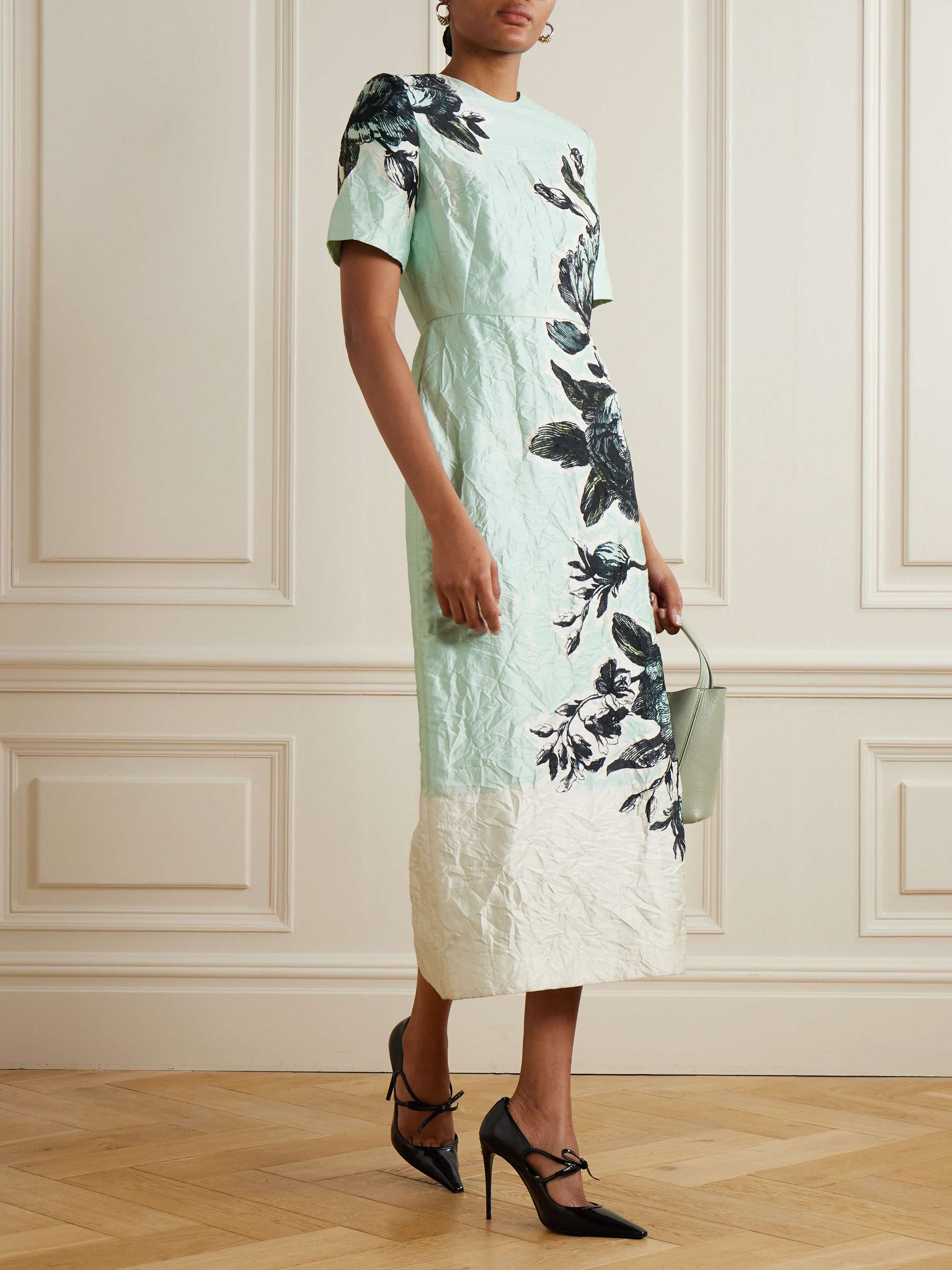 Violetta floral-print crinkled-satin midi dress view