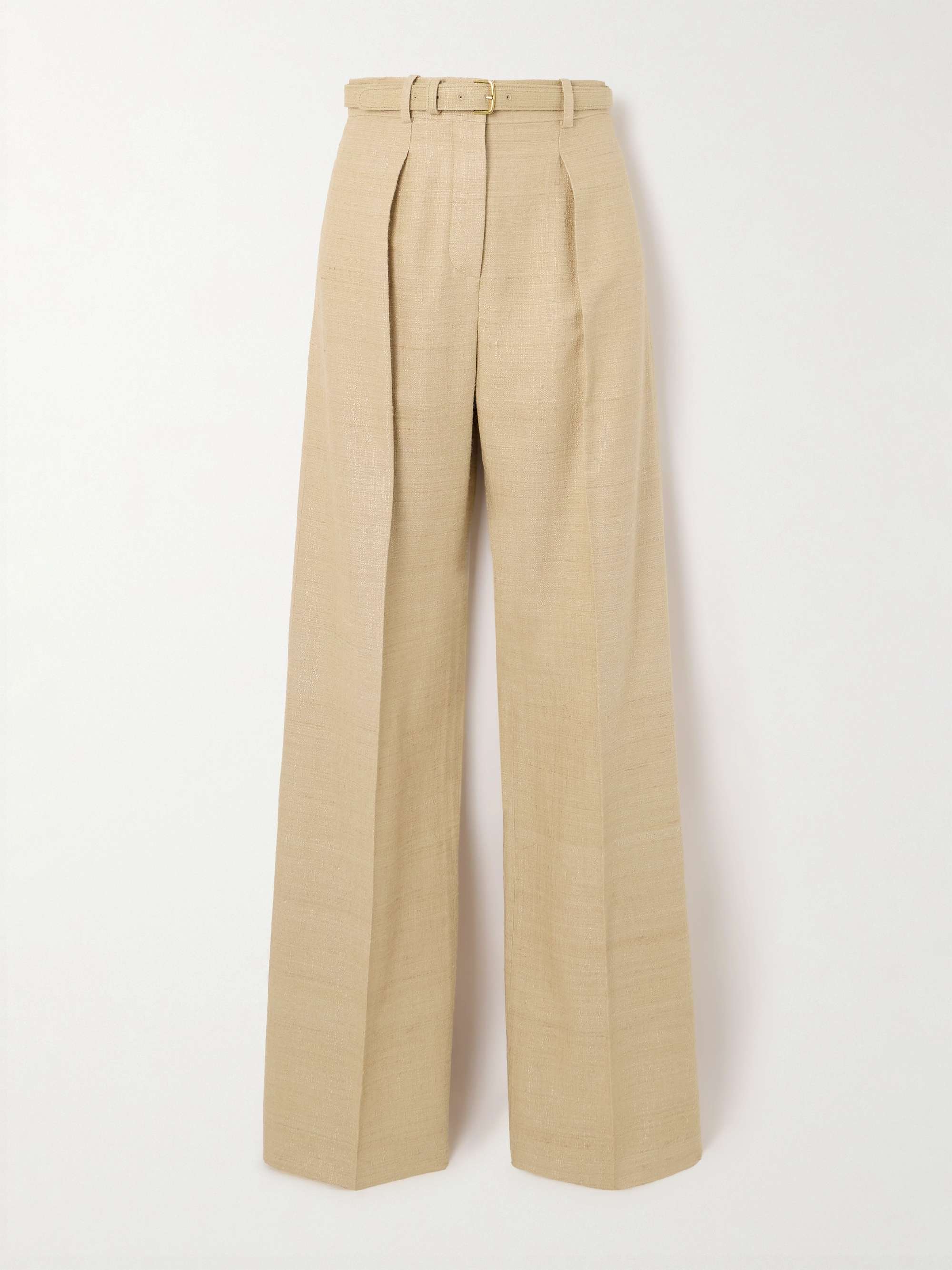 Edward belted pleated raw silk wide-leg pants view
