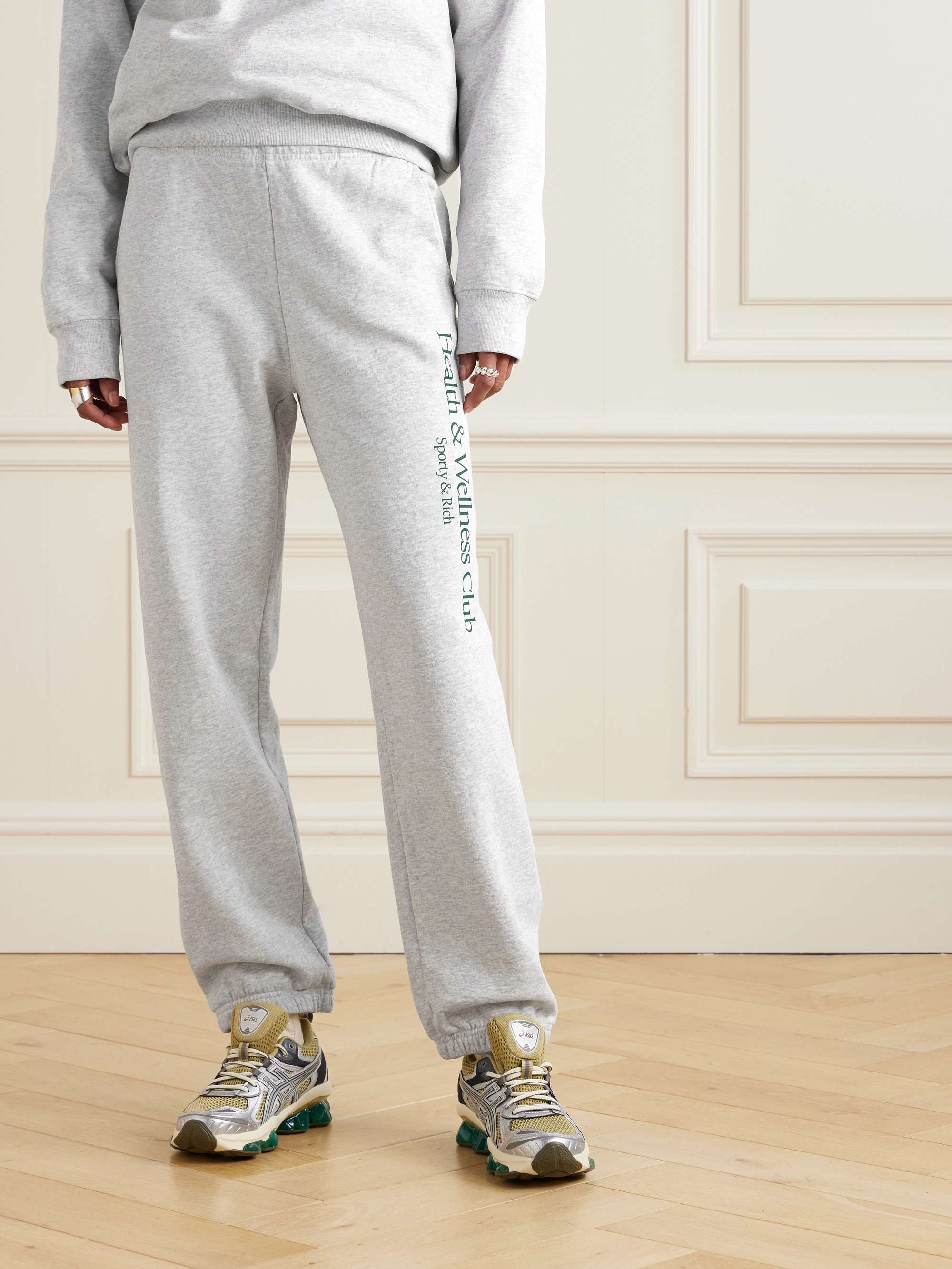 Printed cotton-blend jersey tapered track pants view
