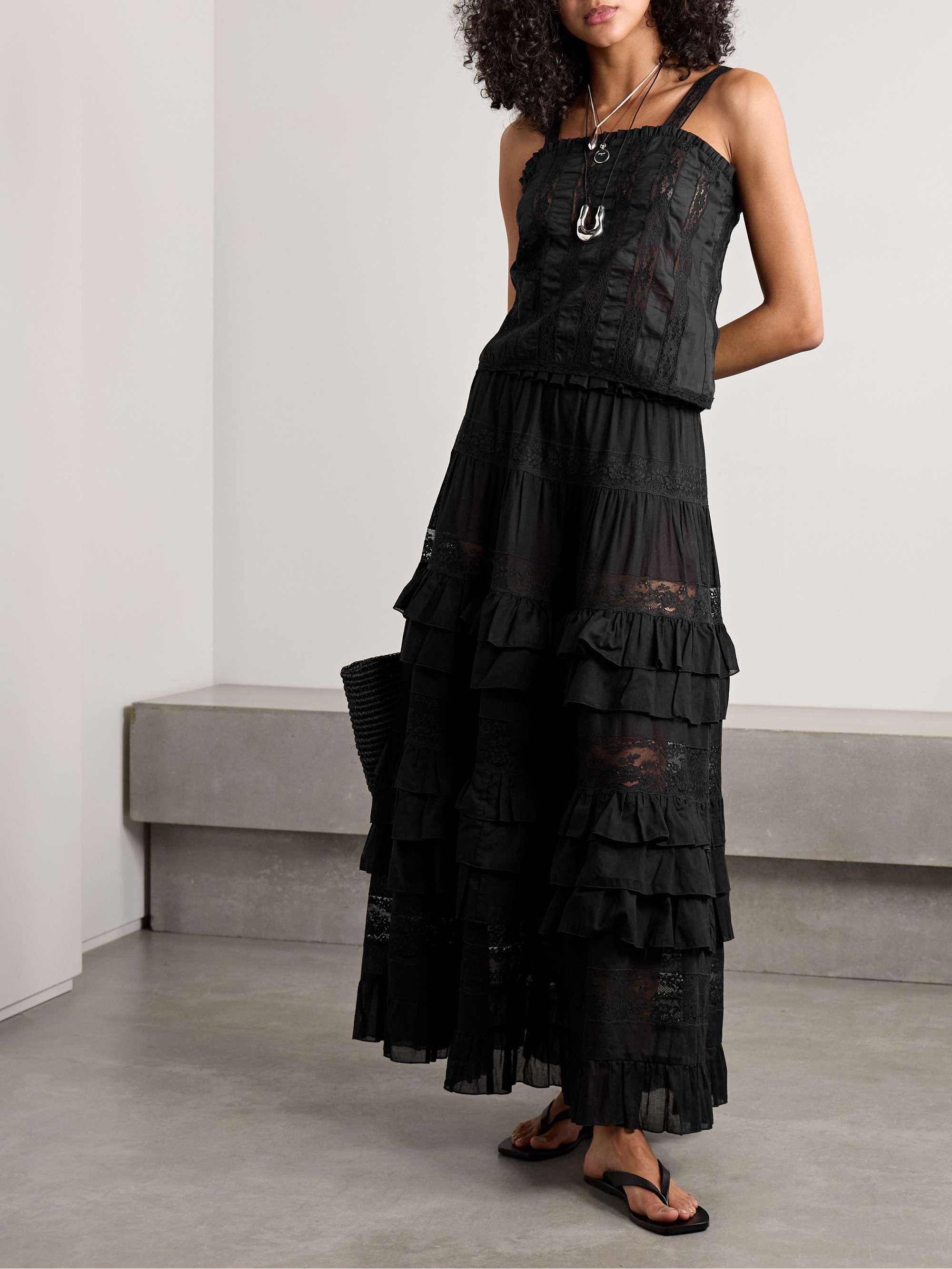 Radda ruffled paneled cotton-voile and lace top view