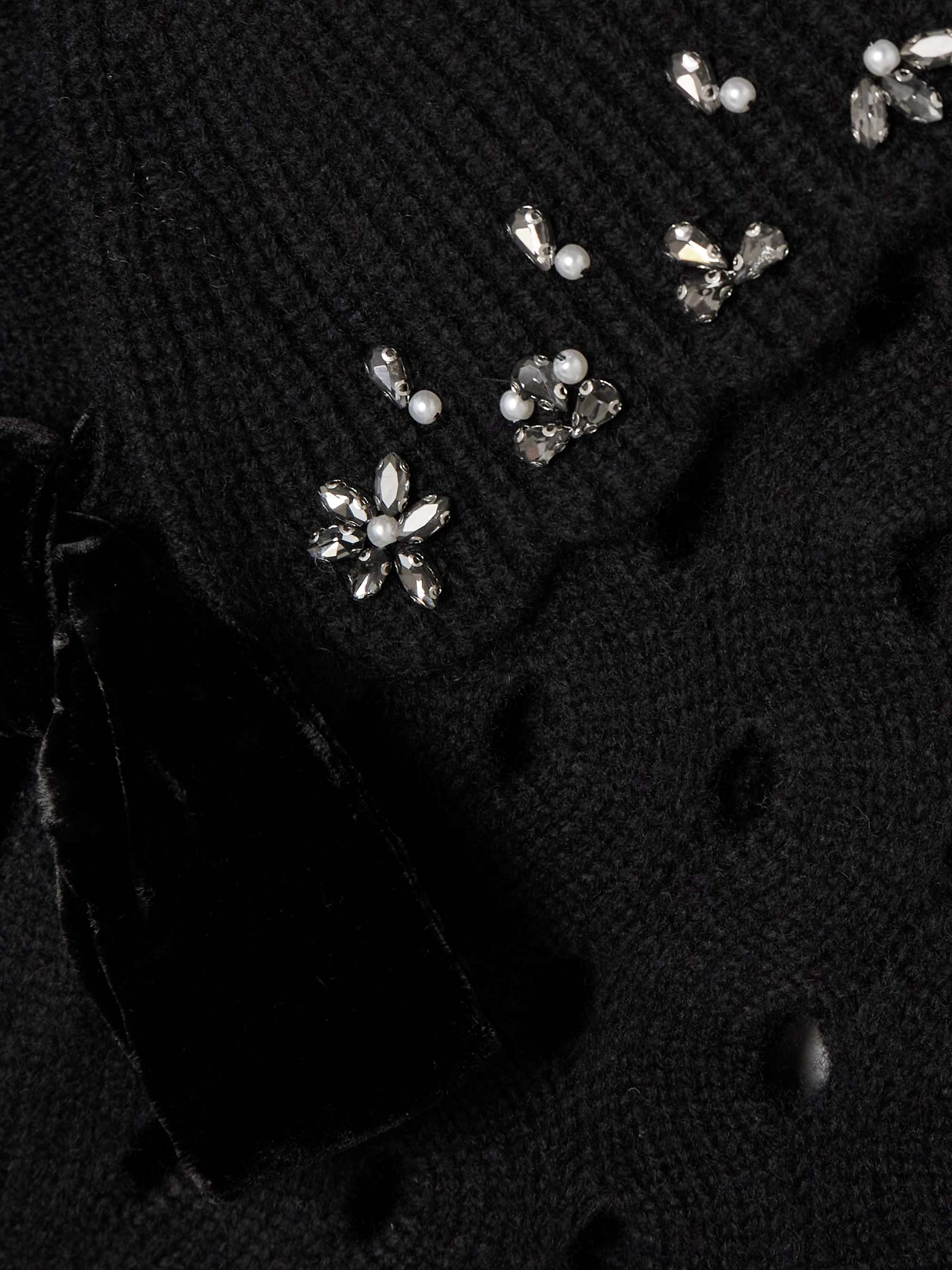 Leia embellished velvet-trimmed open-knit wool cardigan view