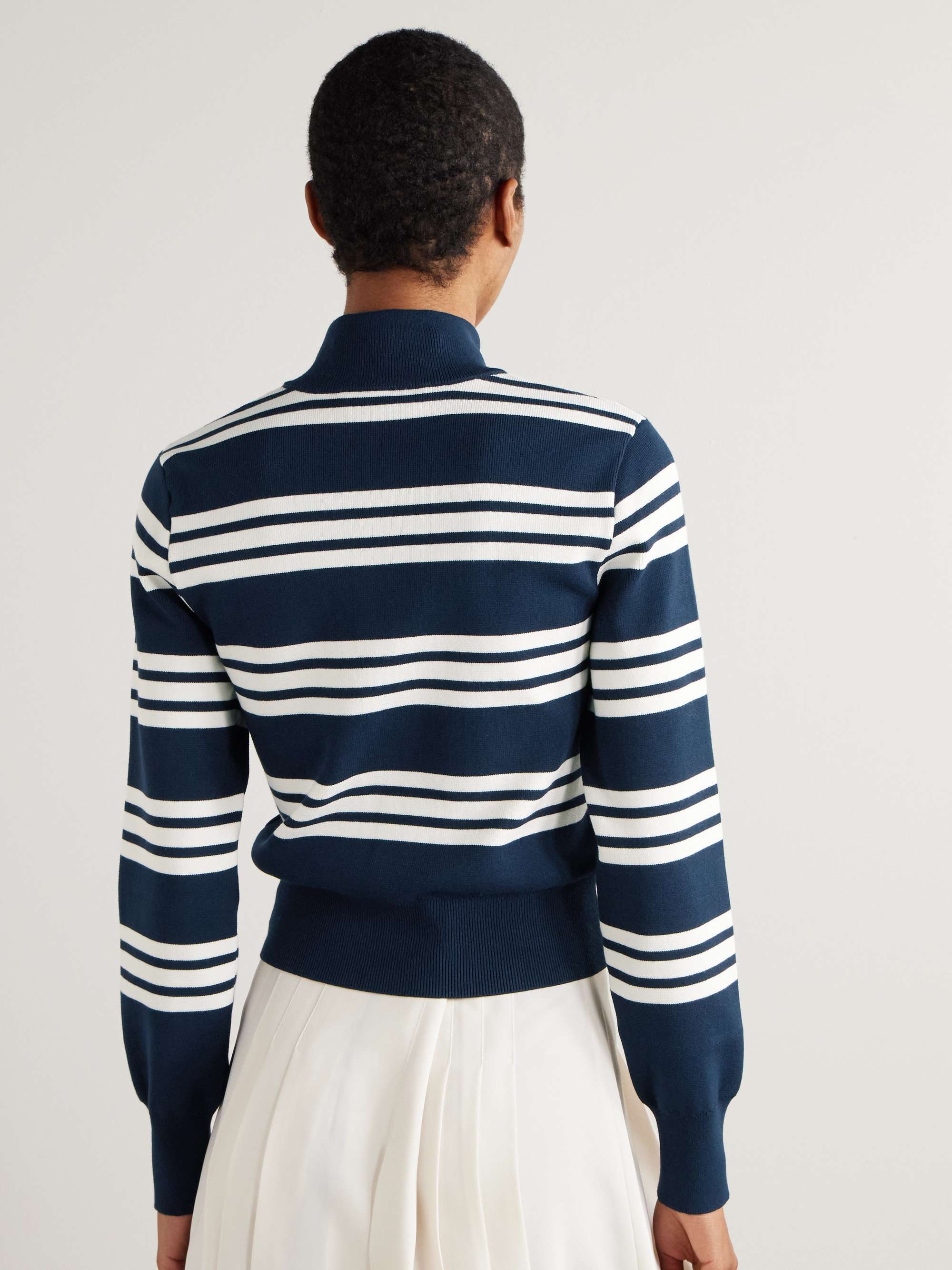Appliquéd striped ribbed-knit cardigan view