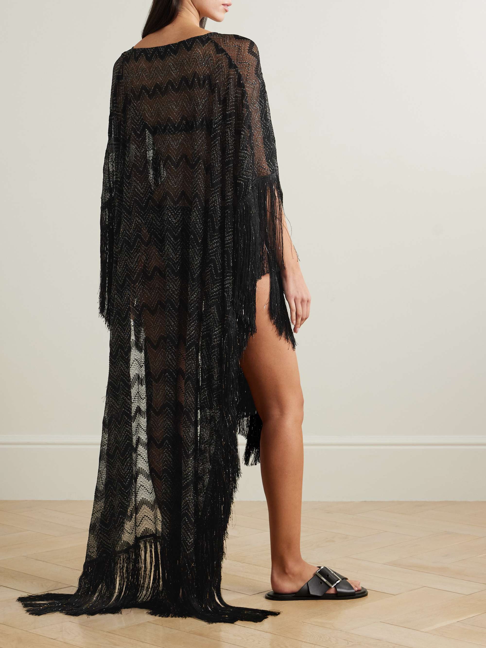 Mare fringed striped metallic crochet-knit kaftan view