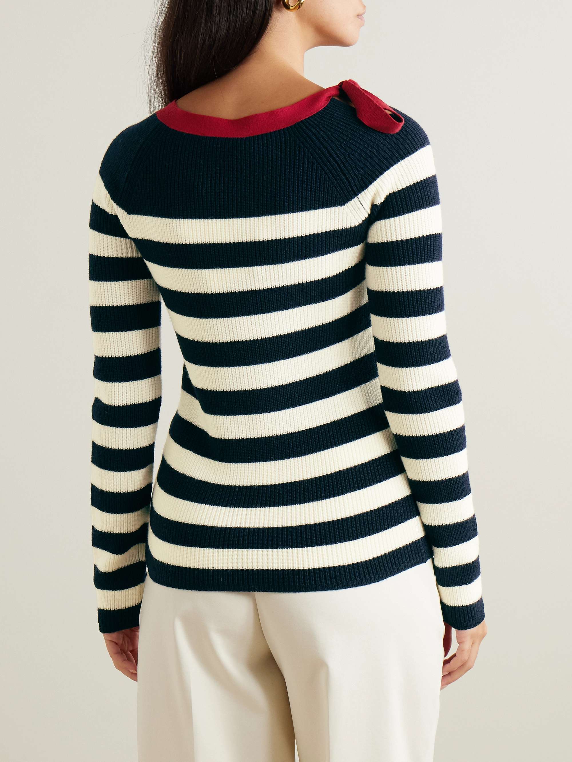 Moxa bow-detailed striped ribbed wool sweater view