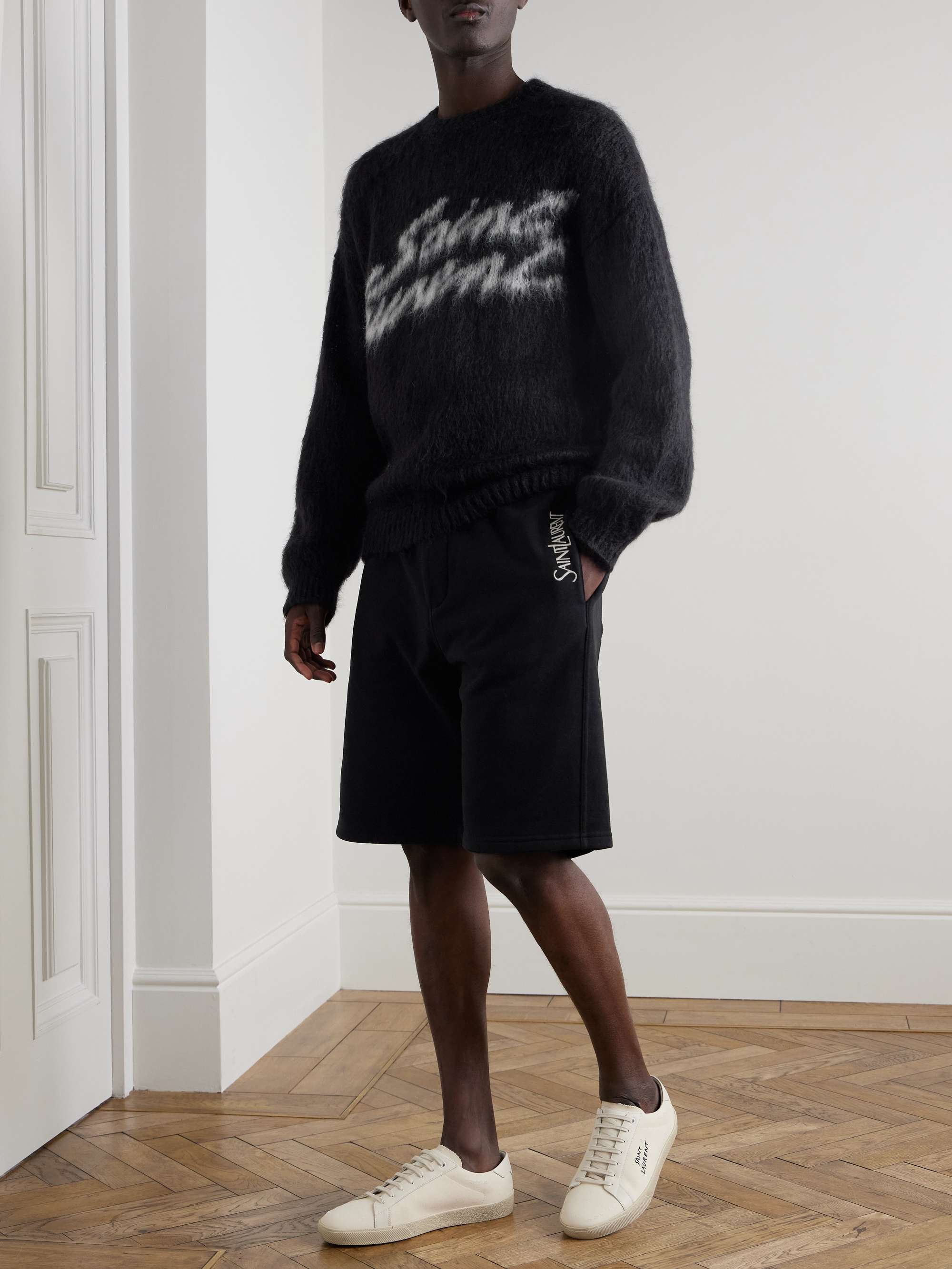 Straight-Leg Logo-Embroidered Cotton-Jersey Drawstring Shorts view