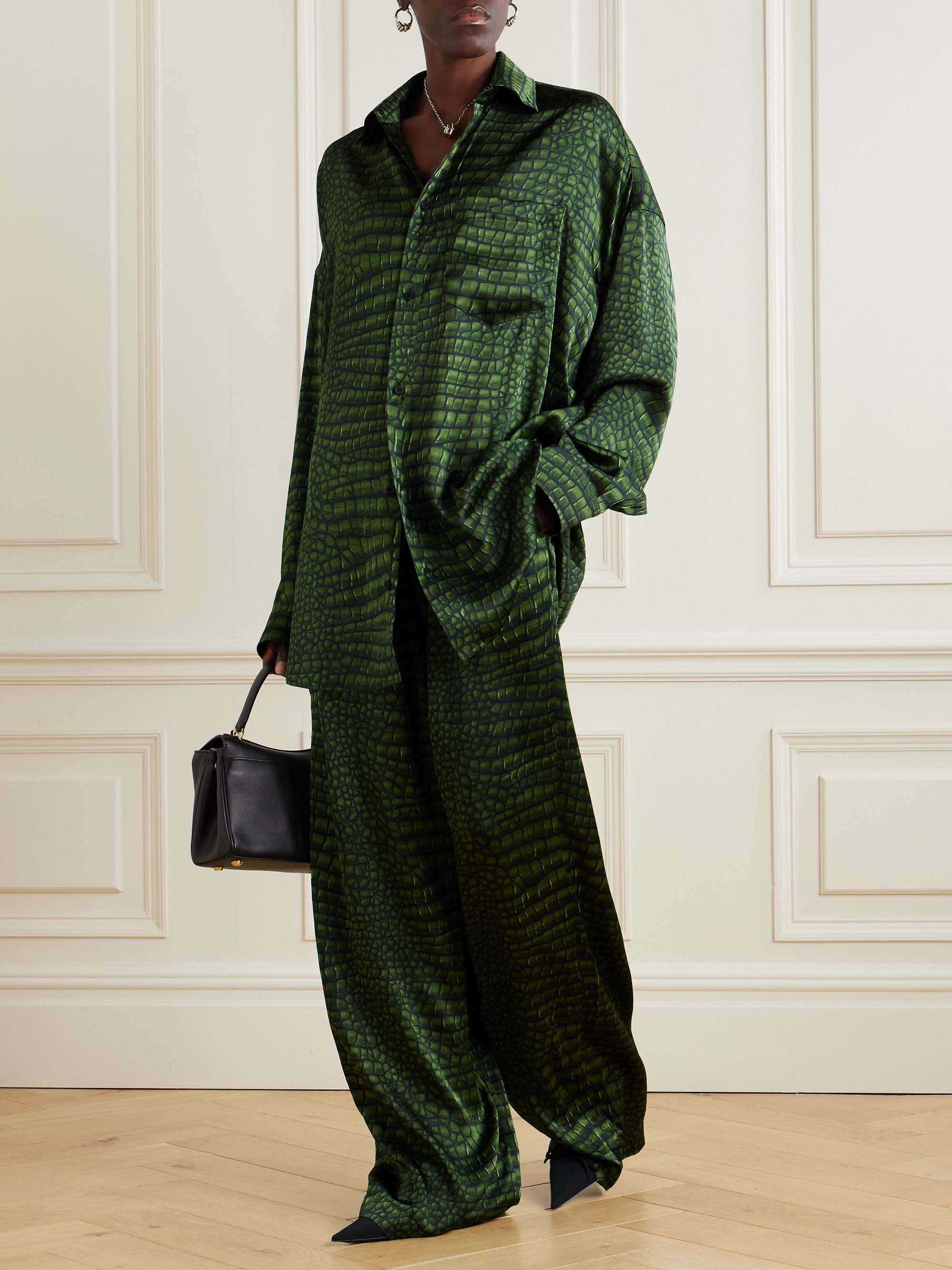 Cocoon oversized printed silk-satin shirt view
